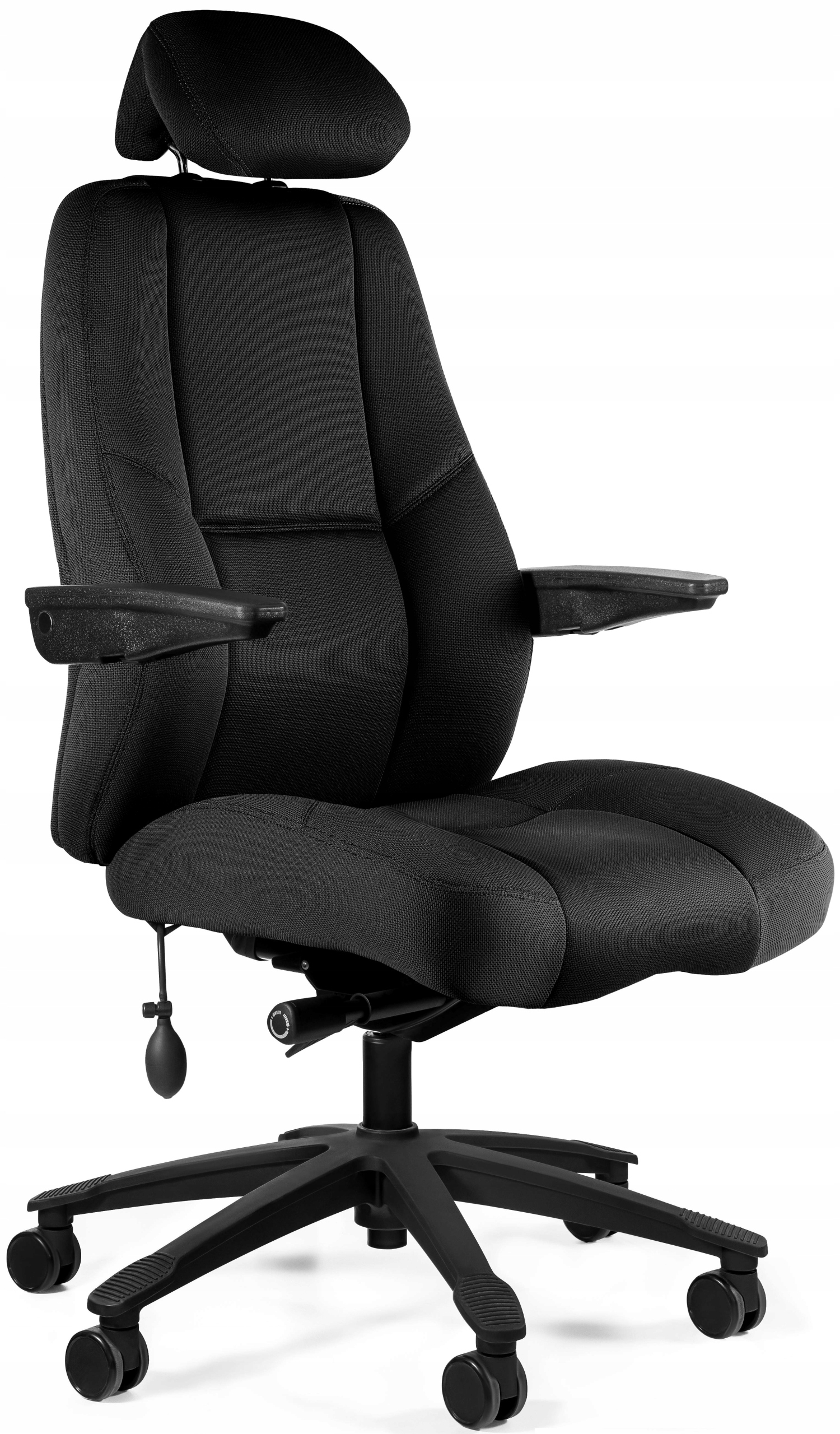 Fotel Gabinetowy Atlas Czarny Obrotowy Tkanina Biurowy Wysoki Szeroki 150kg