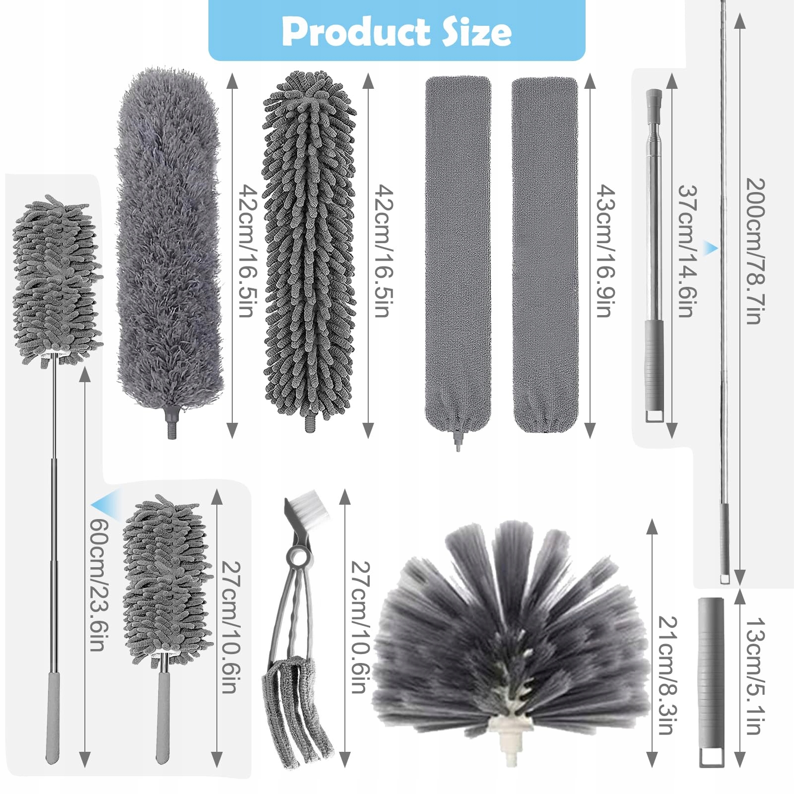 Yswovuo Teleskopický Smetáček na prach 9dílná sada na čištění