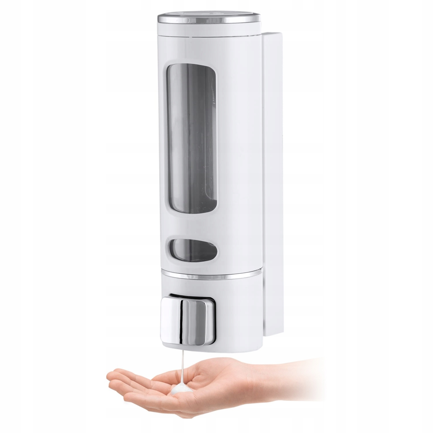 DOZOWNIK ŁAZIENKOWY DO PŁYNU DO MYDŁA SZAMPONU ŚCIENNY BIAŁY CHROM 400 ml