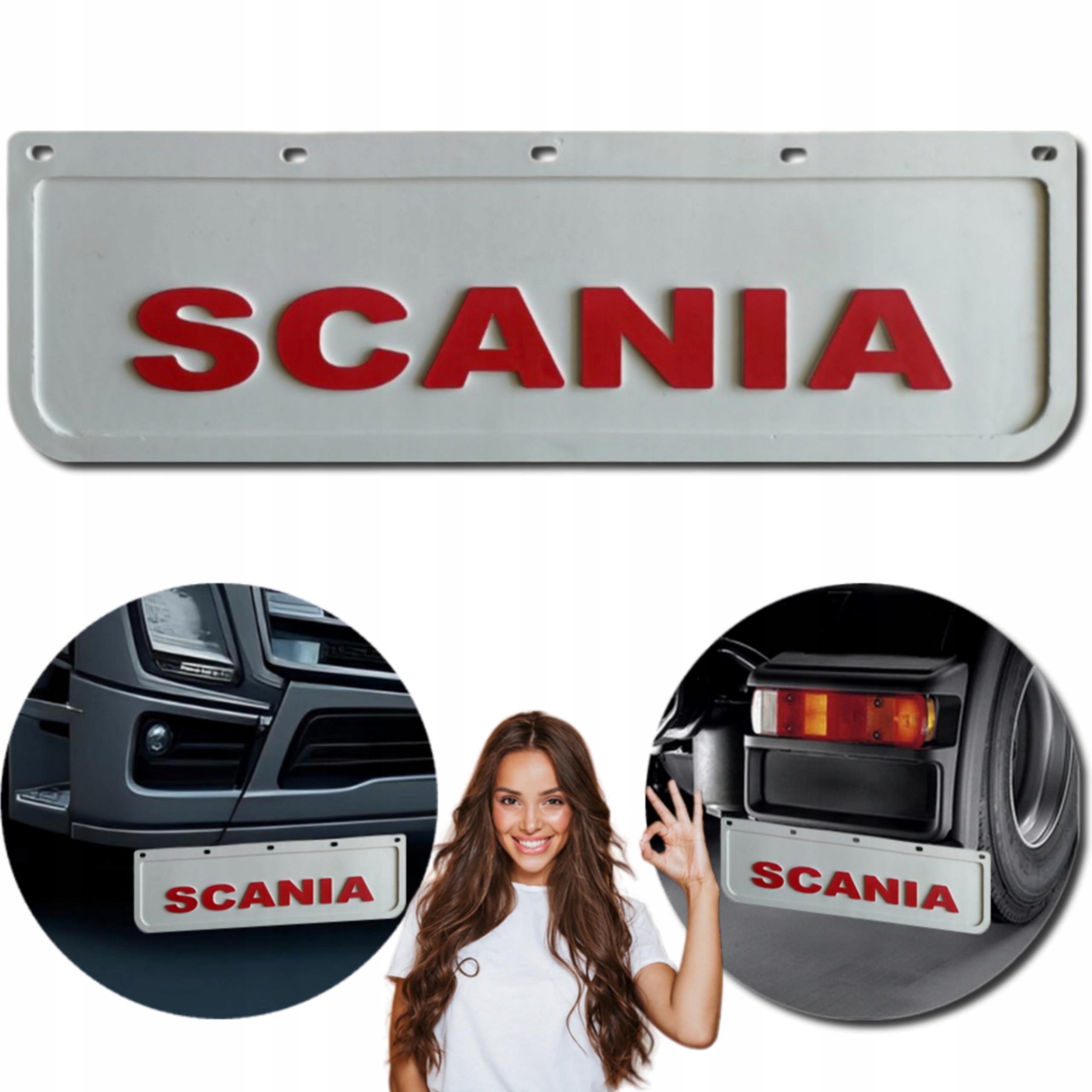 Chlapacz Fartuch Tłoczony Osłona błotna Scania Biały-Czerwony 60x18cm