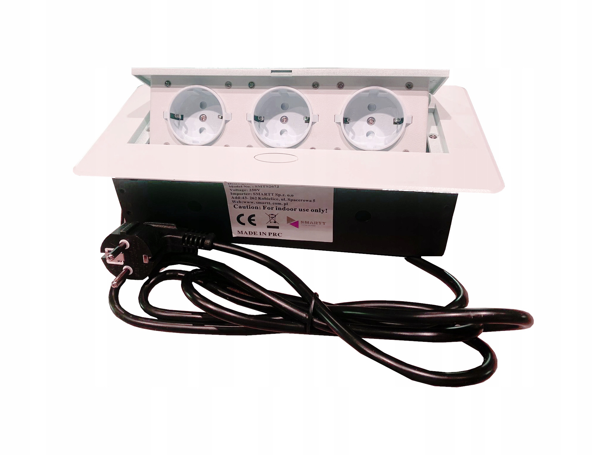 Nábytková zásuvka zasunutelná do desky, prodlužovací kabel 3x 230V 3600W Bílá