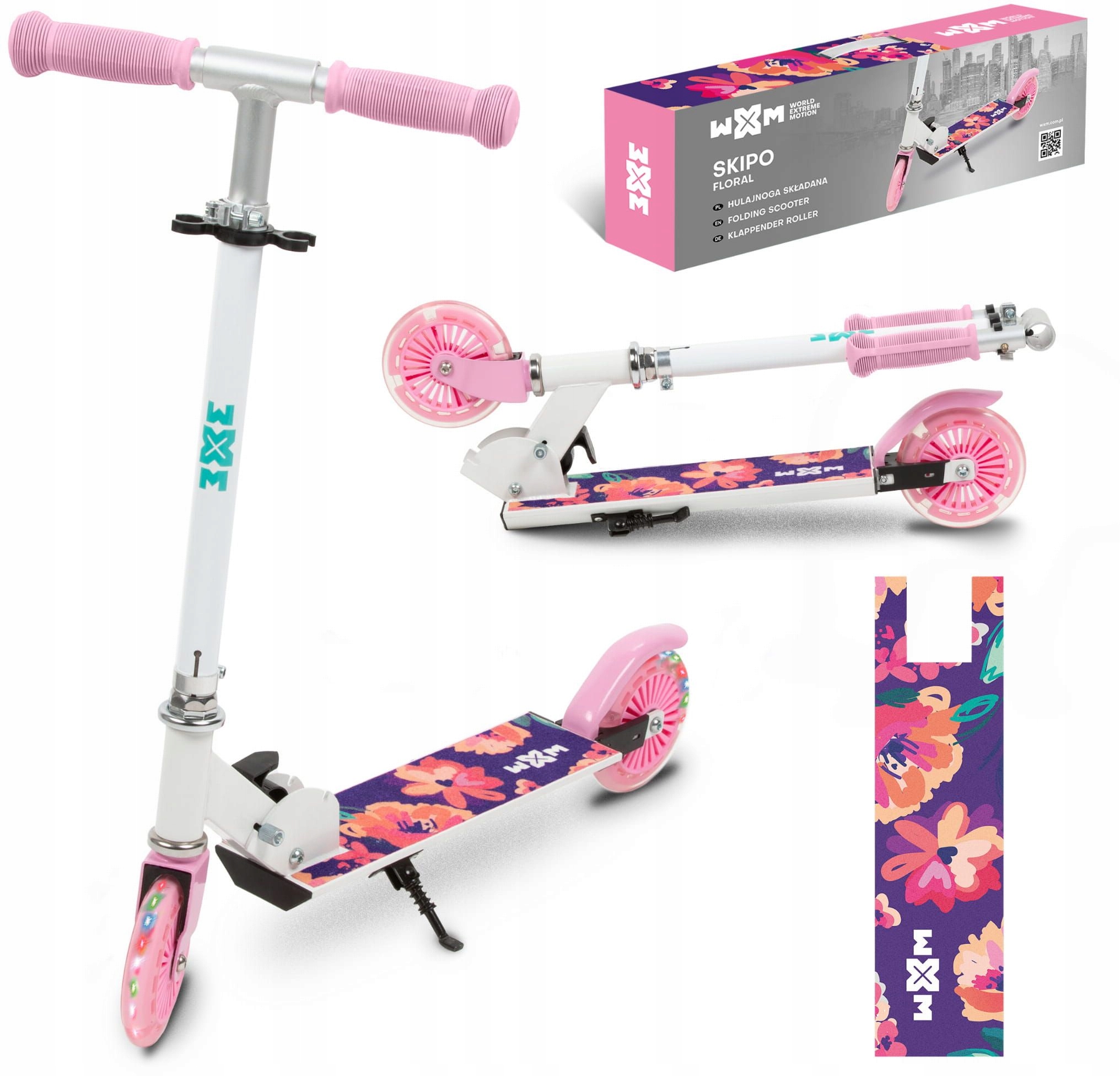 Hulajnoga składana Wxm Skipo Floral koła Led 120 mm do 50kg