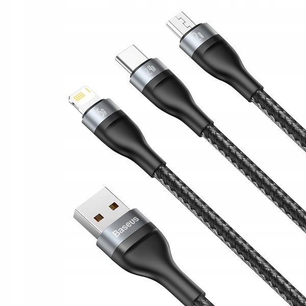 

Baseus Kabel Usb 3W1 Do Iphone Micro Type-c 5A Led