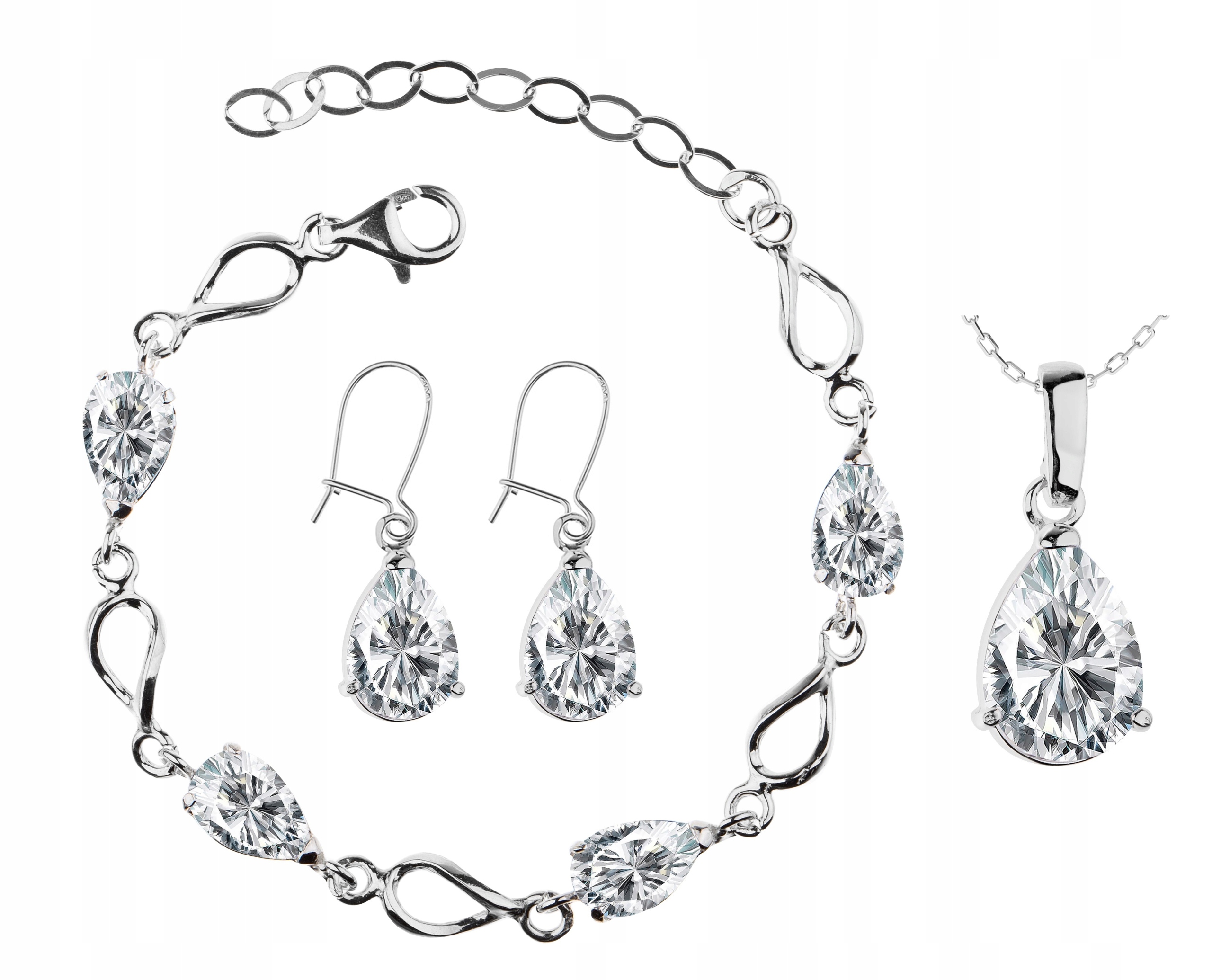 

Komplet Biżuterii Srebrne Łezki Z Cyrkoniam Pr.925