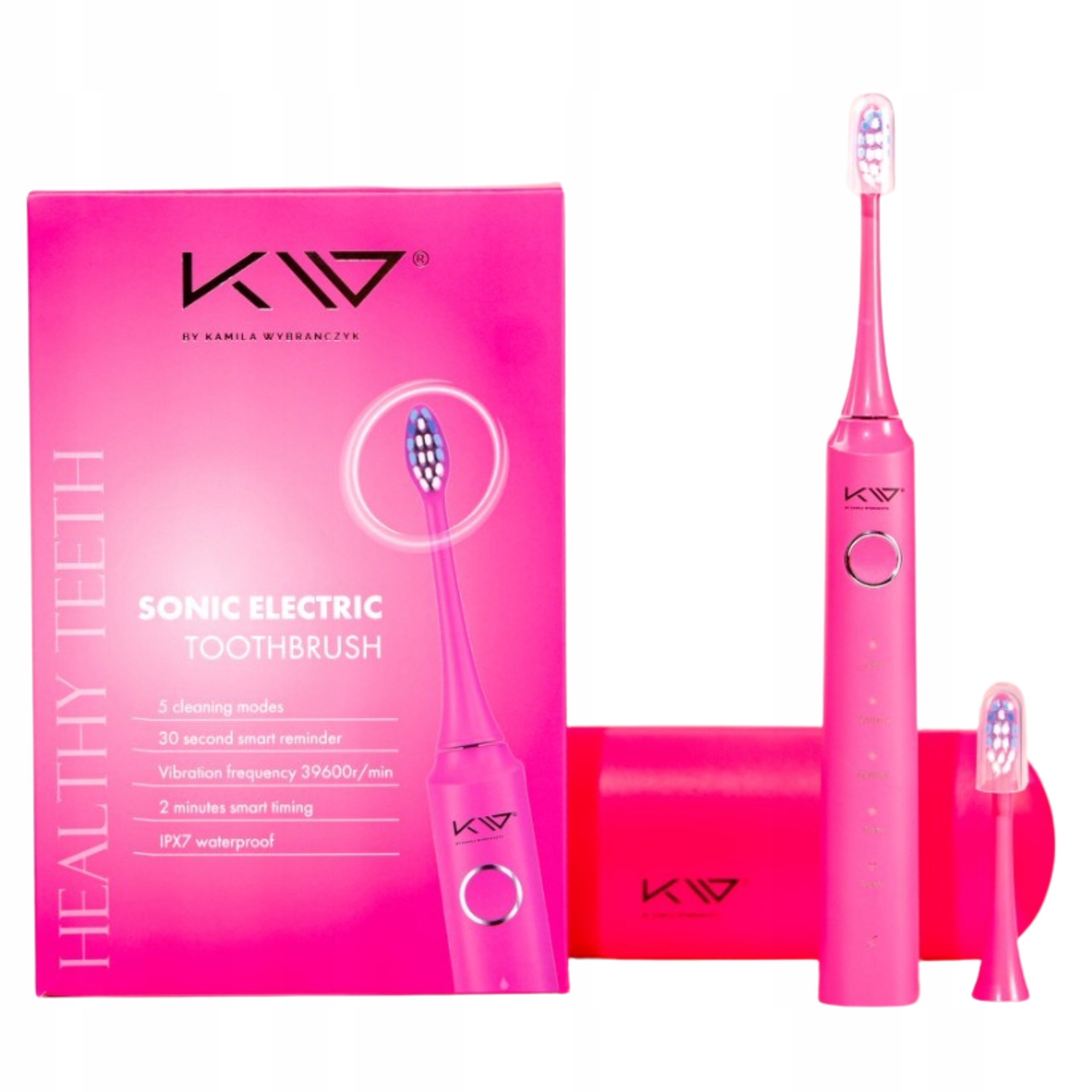Szczoteczka Soniczna do Zębów 5 Trybów IPX7 Pink by Kamila Wybrańczyk