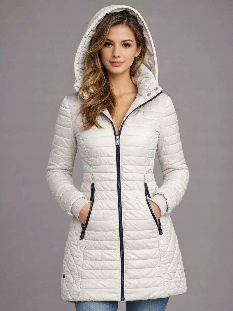 Pikovaná Bunda Kapuce 2M-017 Ecru S (36)