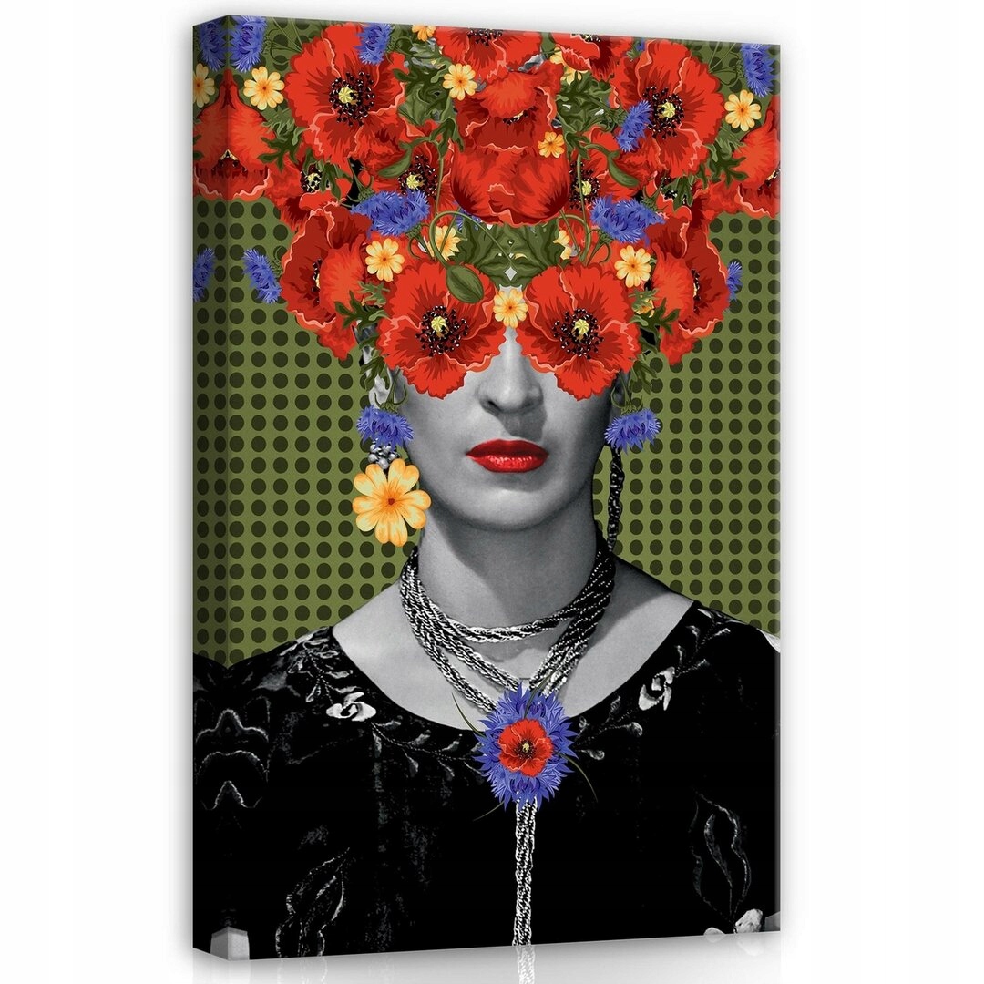 Obraz 80x120 Portrét ženy Frida Kahlo květiny umění pop-art máky
