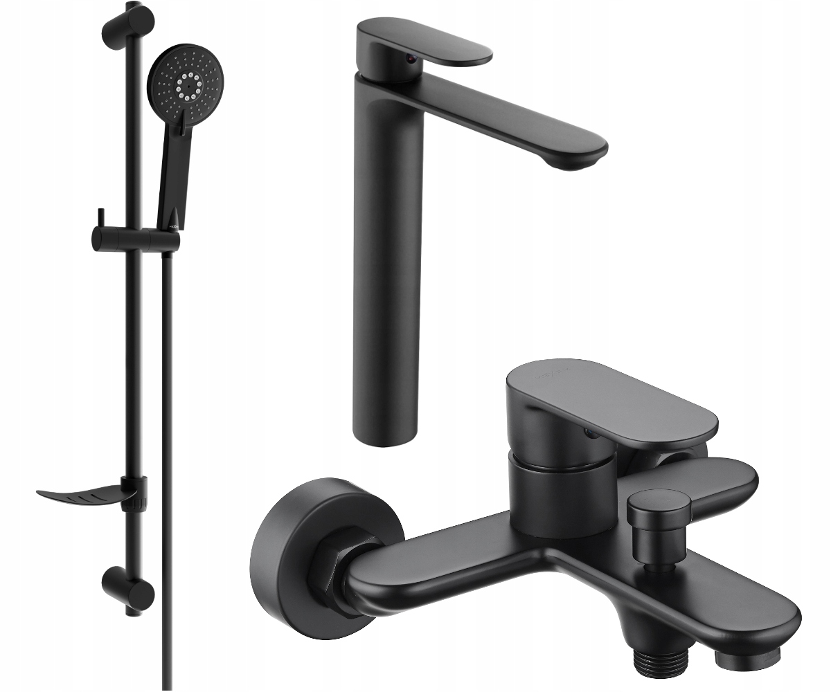 Černá vanová souprava Mexen Milo DF40, mosaz, 3 funkce, 70 cm