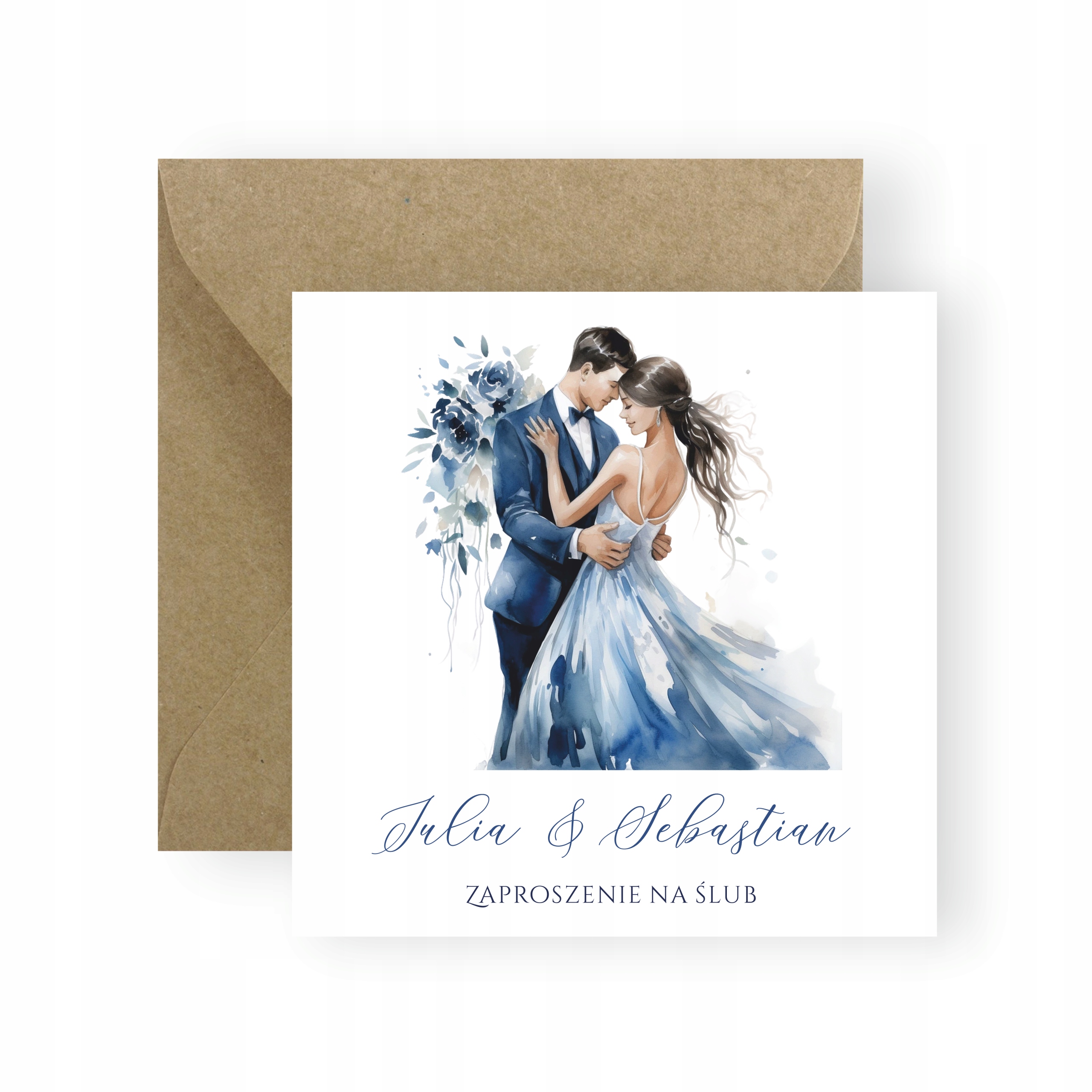 ZAPROSZENIA NA ŚLUB ŚLUBNE WESELE GRANATOWE NIEBIESKIE KWIATOWE