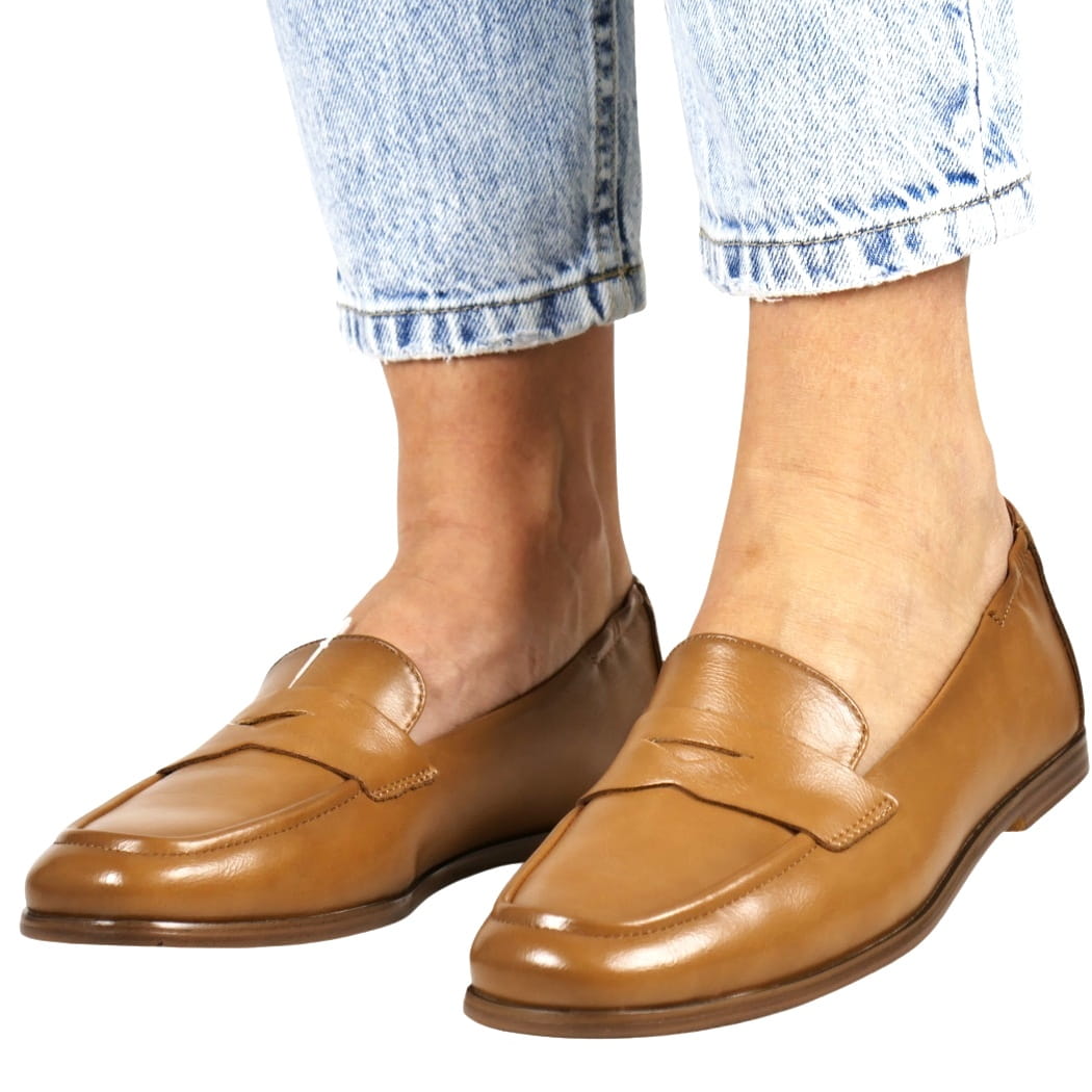 Mokasíny Z Kůže S Gumičkou Na Patě Hnědé Dámské Polobotky Kožená Top 41