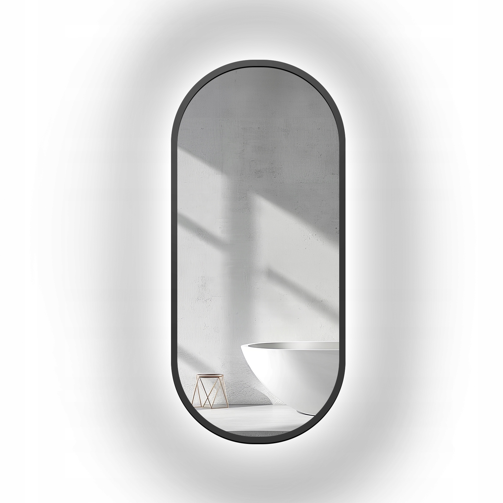 Zrcadlo oválné Oskar v černém Mdf rámu s Led podsvícením 50x150