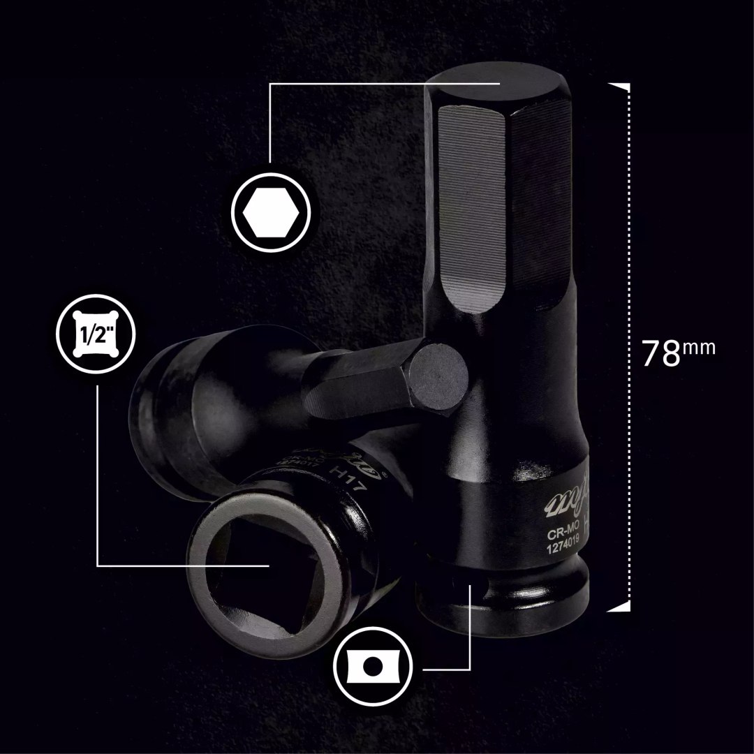 ZESTAW NASADEK TRZPIENIOWYCH UDAROWYCH 1/2" HEX NA SZYNIE DŁUGICH