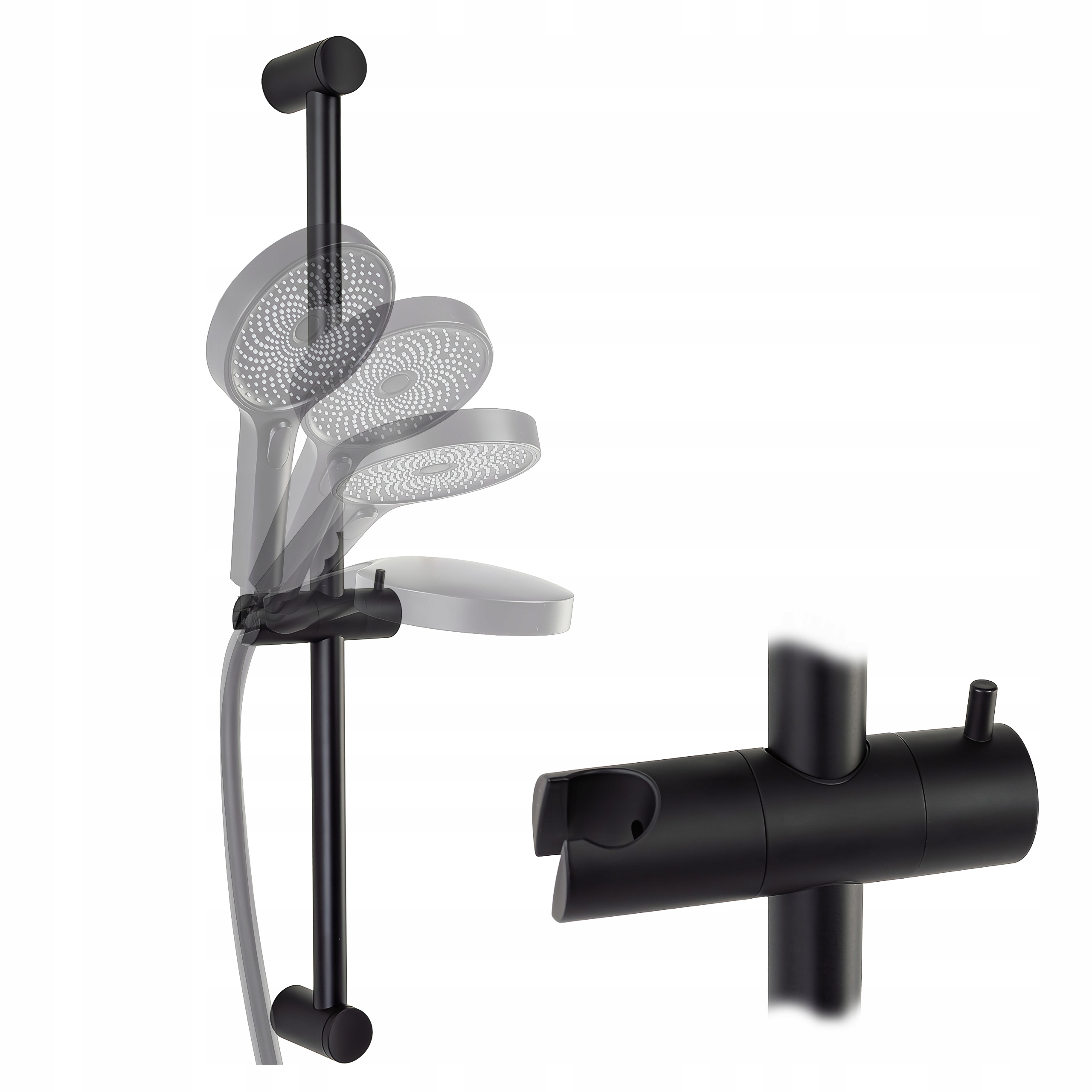 Regulovatelná sprchová tyč Nerezová Ocel Držák na sluchátko Černý