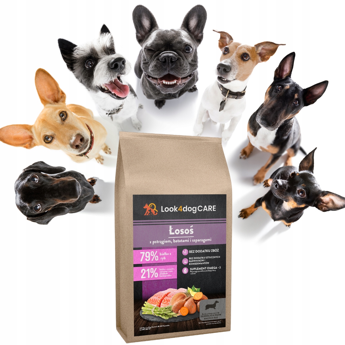 Sucha karma Look4dog Care łosoś i pstrąg bez zbóż i drobiu małe rasy 6 kg
