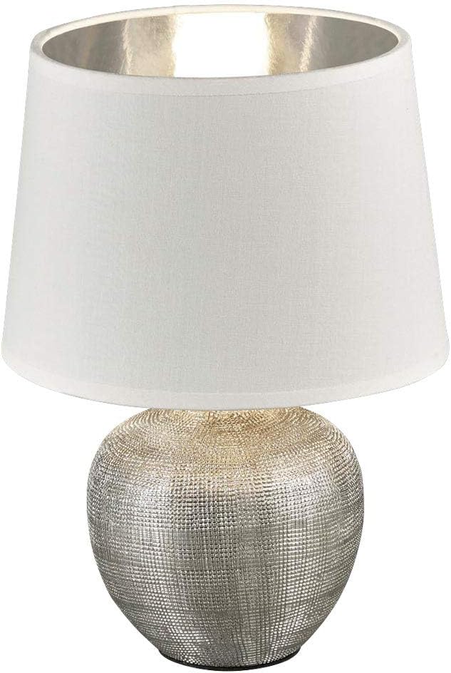 Lampka Stołowa Ceramiczna Reality Biała Srebrna Abażur 26CM 40W