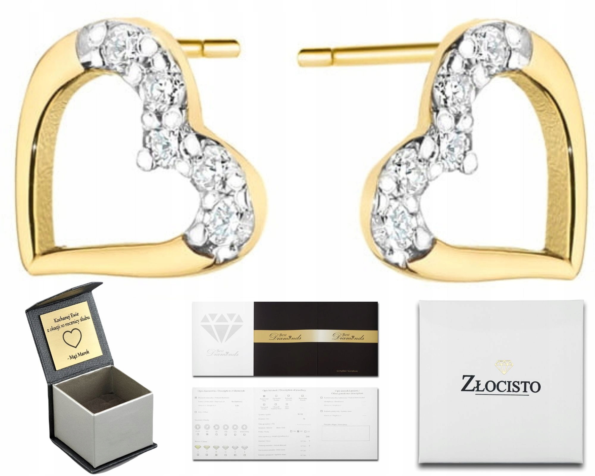 Zlaté Náušnice S Brilianty, Tyčinka, Šroubky, Gravírování