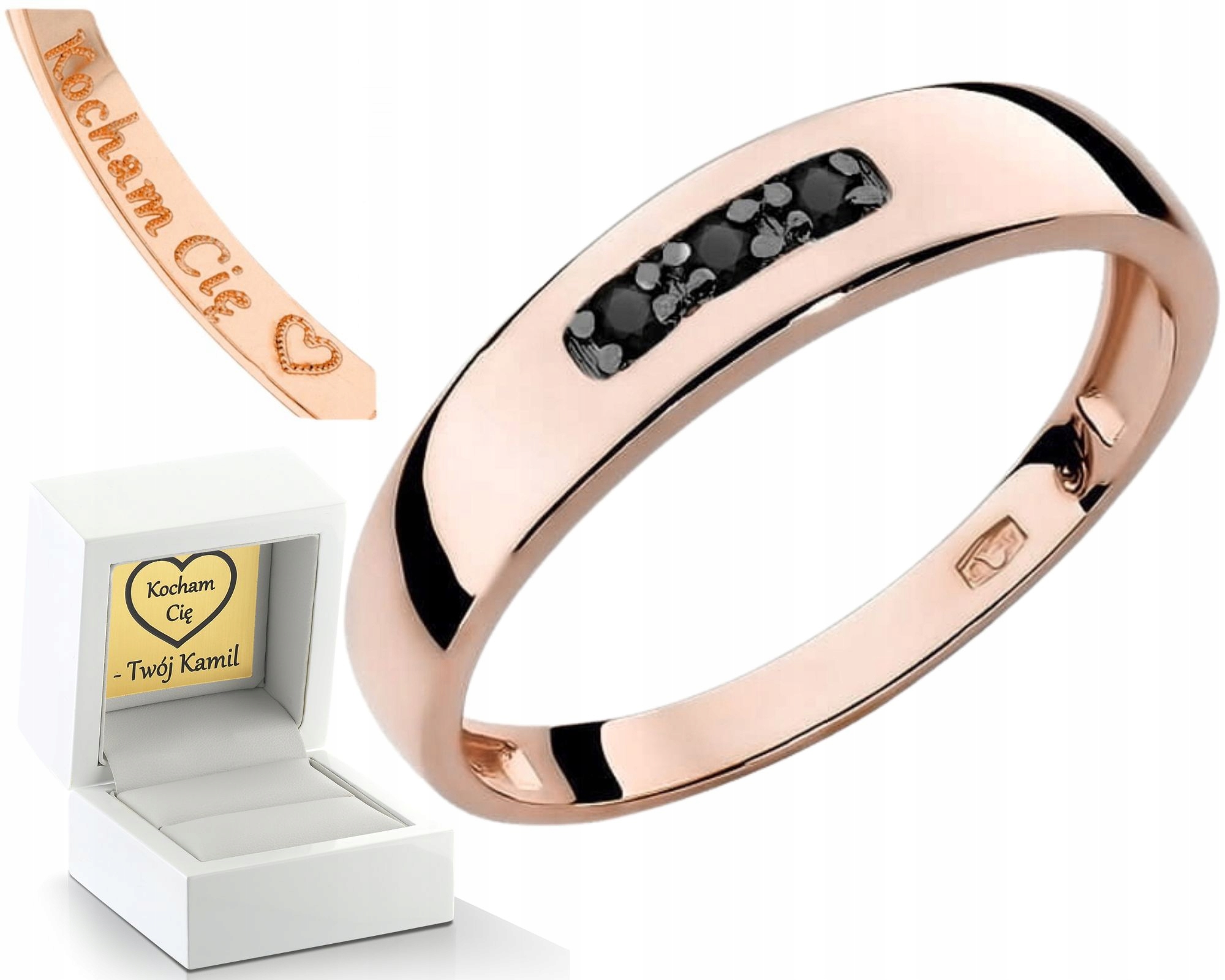 Růžové Zlato Prstýnek S Černými Brilianty Zlato 585