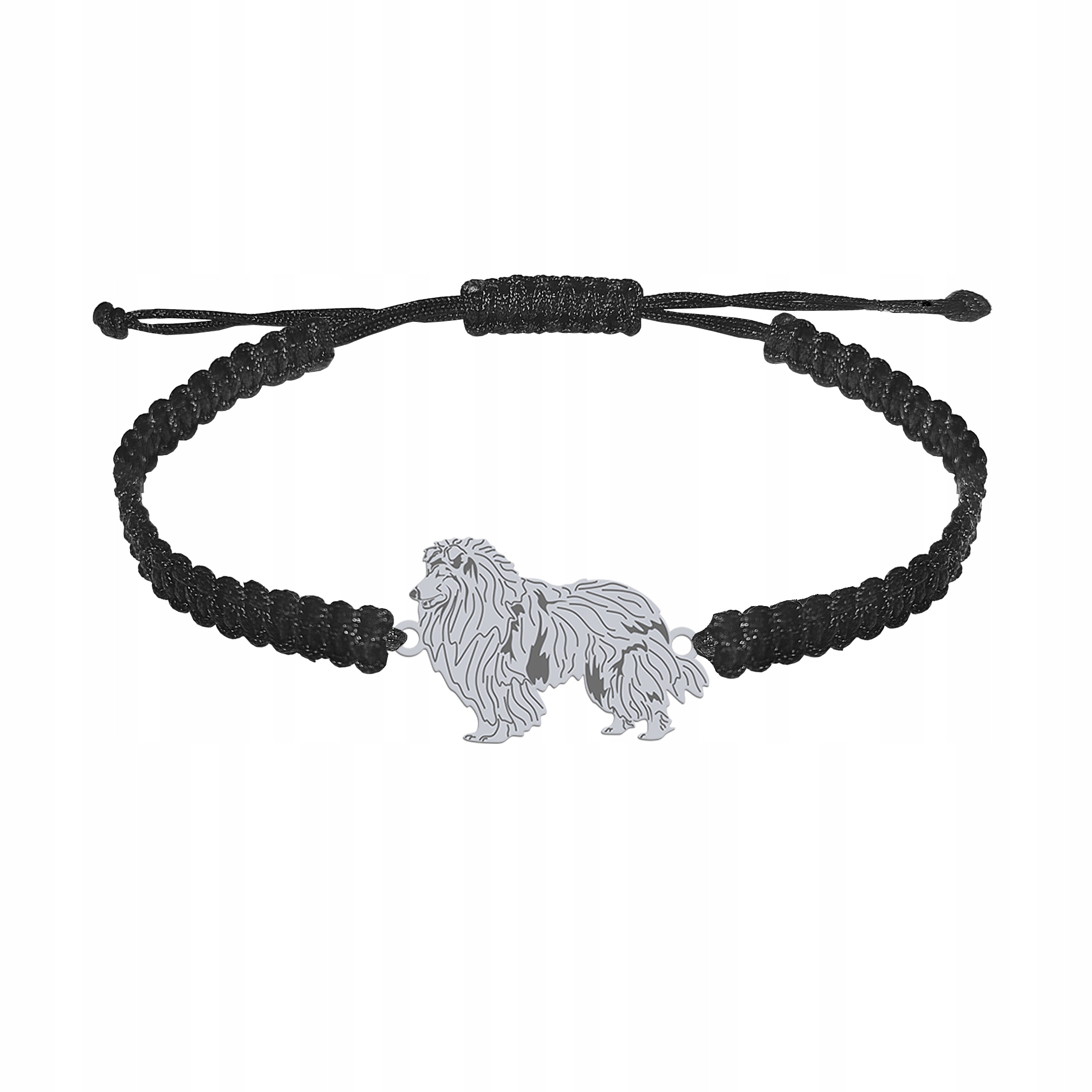 Stříbrný náramek se psem Skotský dlouhosrstý ovčák 925 Makramé Gravírování