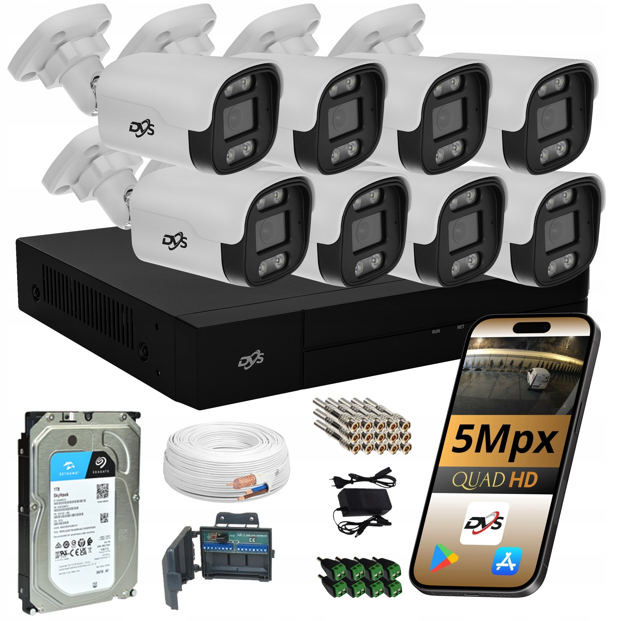 Sada Venkovních Analogových Kamer Pro Monitorování 8 Kamera Tuba 5Mpx Dvs 1TB