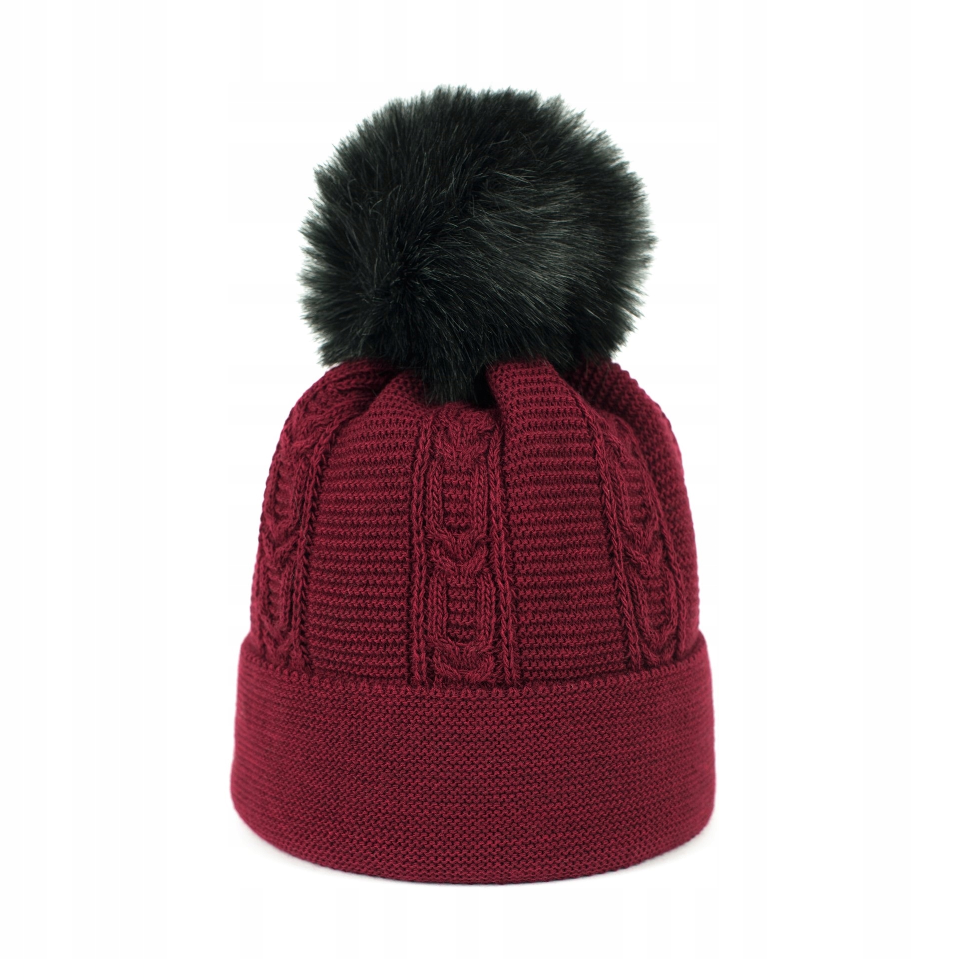 

Czapka Ciepła Czarny Pompon Bordowa Polar Damska