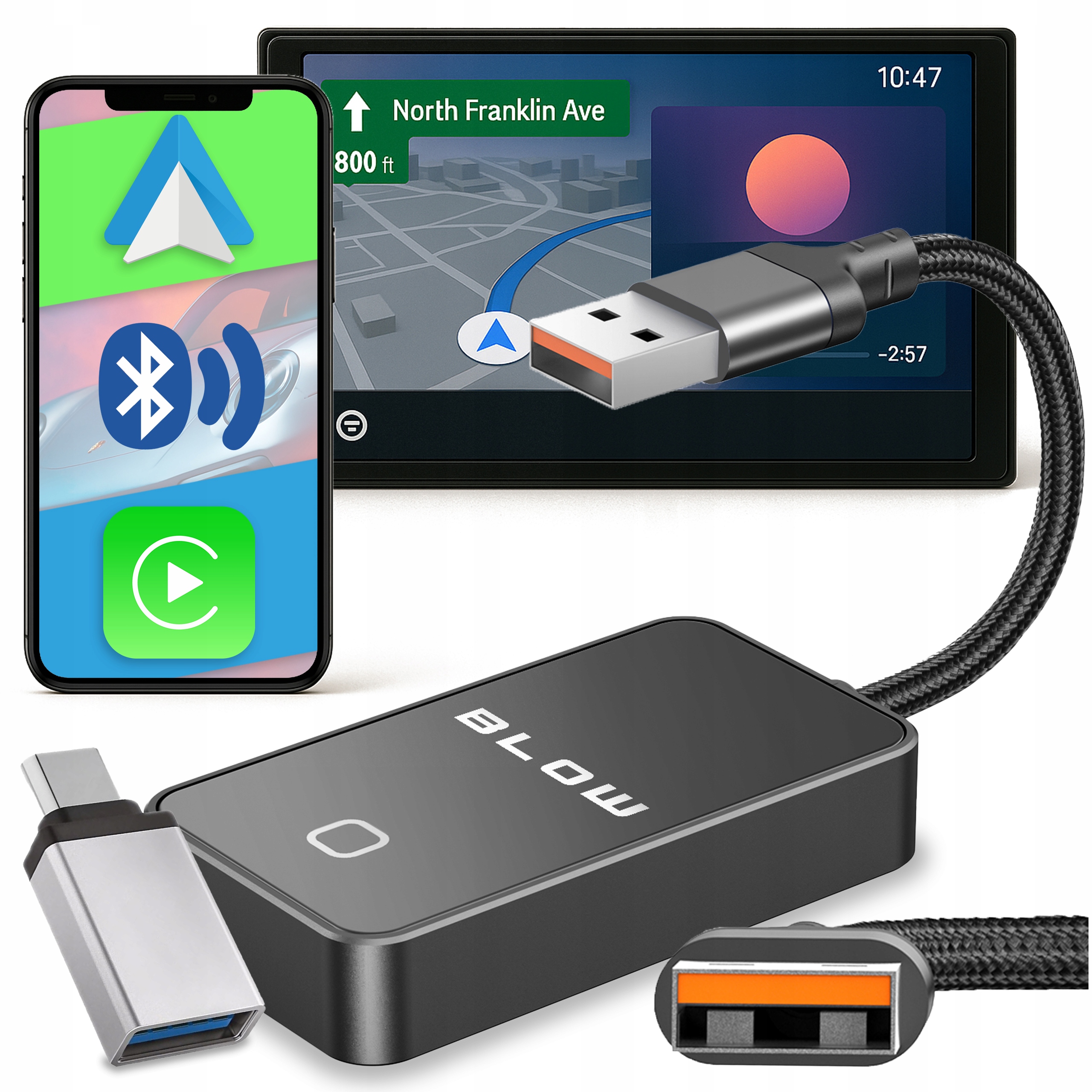 Bezdrátový Adaptér Carplay Android Auto Wifi Bluetooth Adaptér Usb C