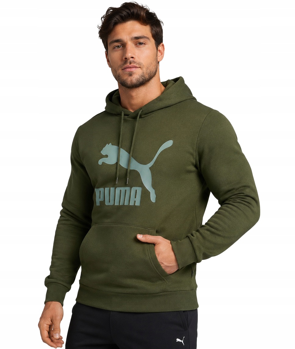 3435 Pánská Mikina Puma Klokanka S Kapucí Bavlněná Sportovní Zelená M