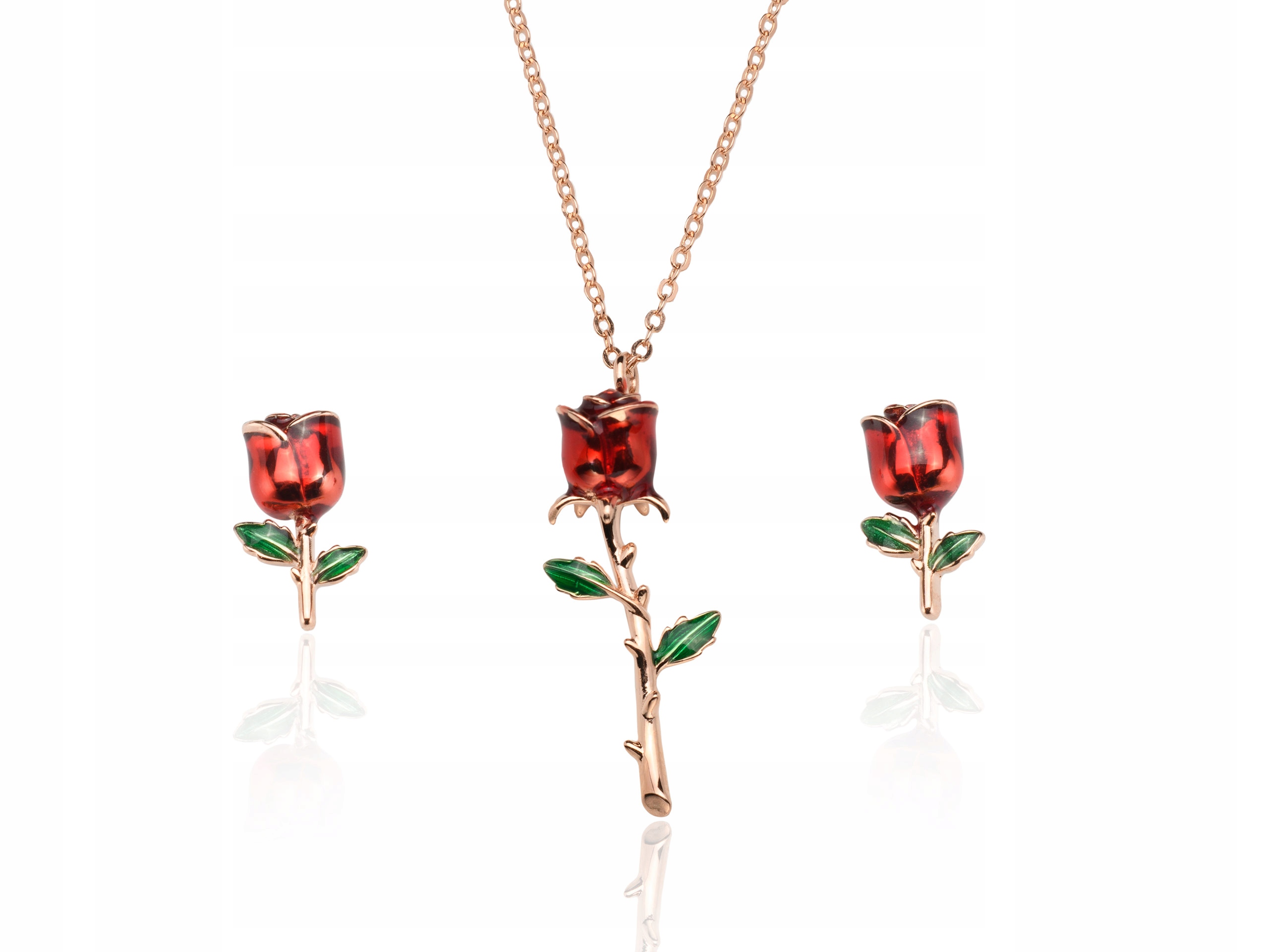 

Komplet srebrny - pozłacane róże z emalią