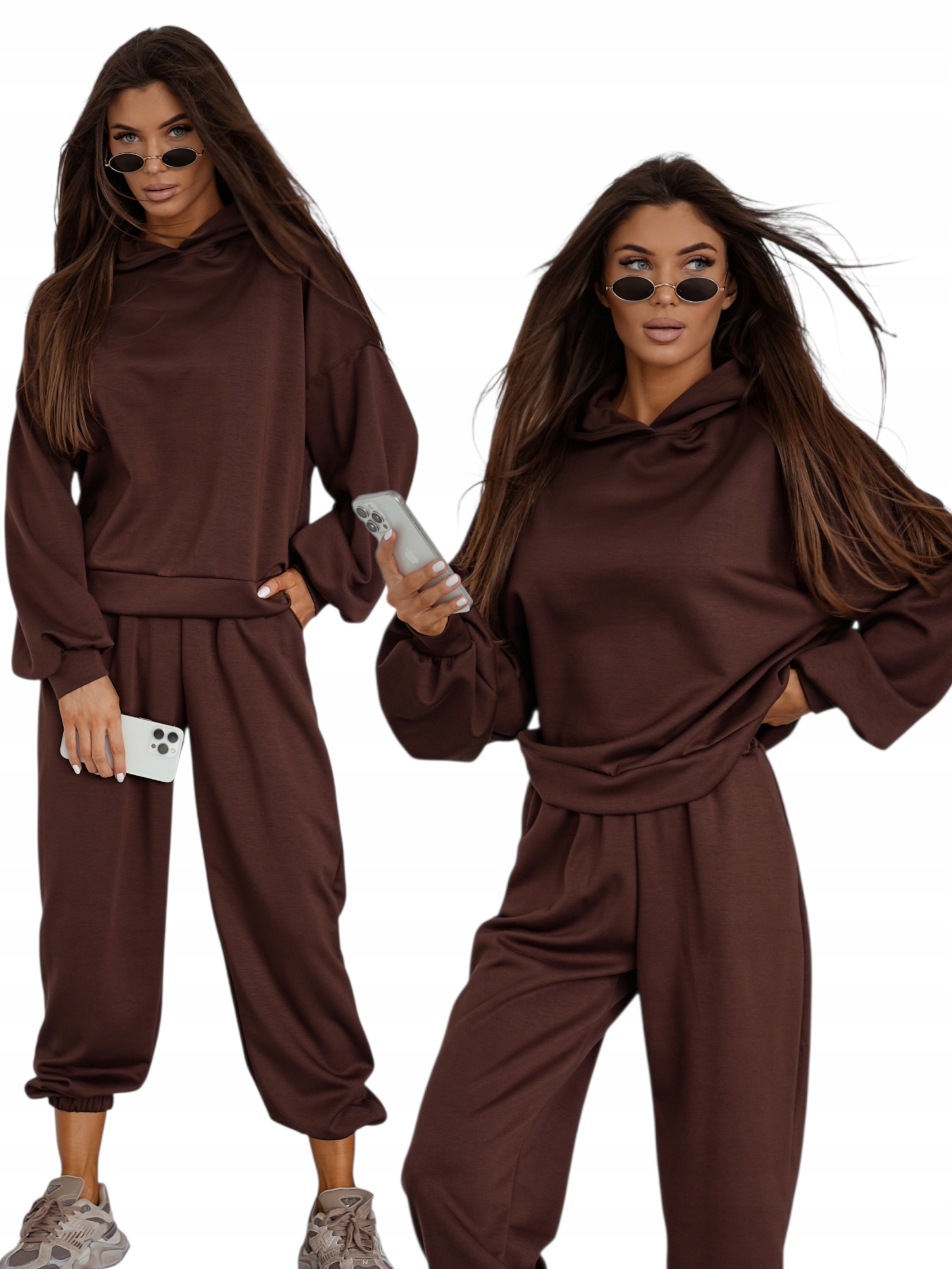 Komplet dresowy Masełko bluza z kapturem spodnie Dres czekoladowy L/XL