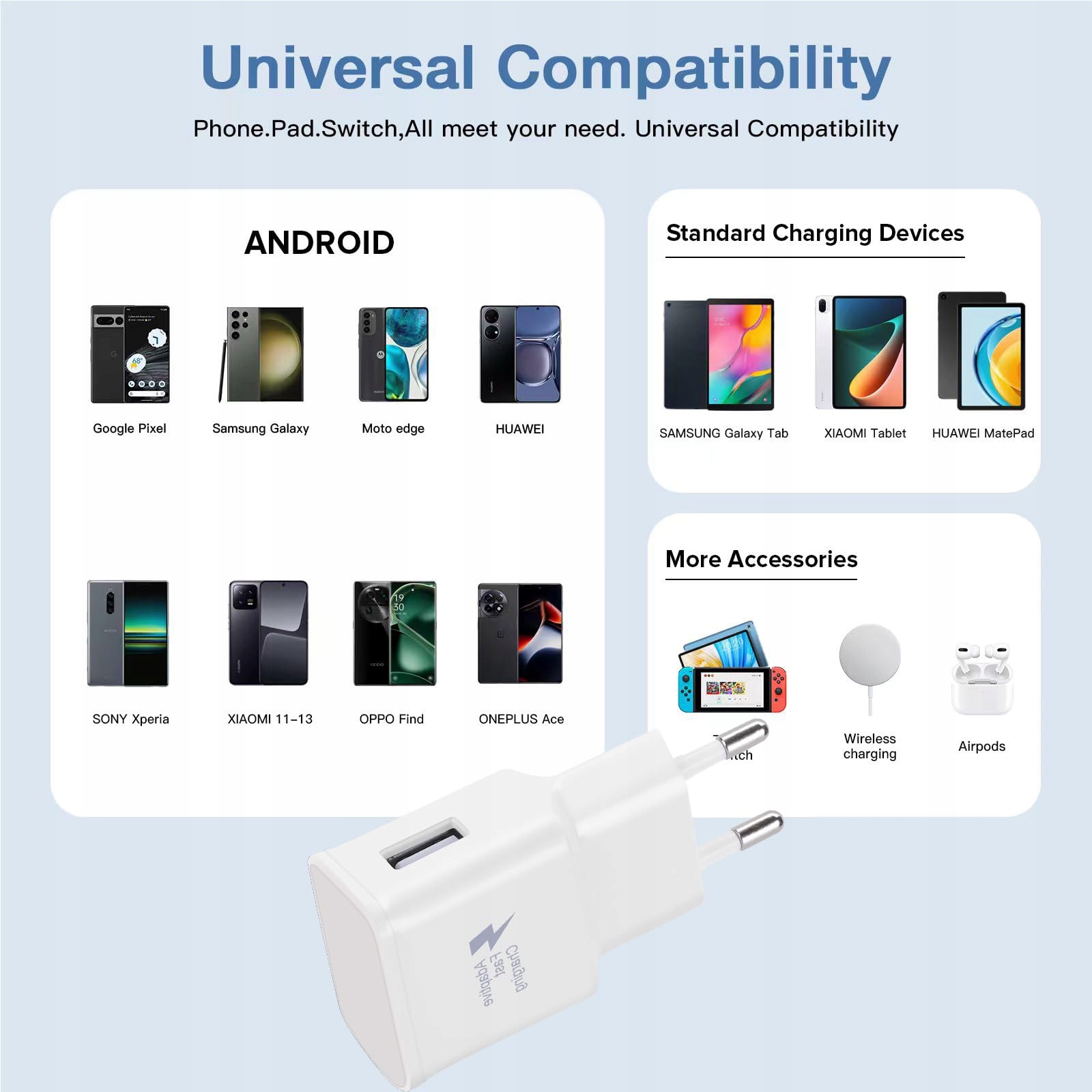 2ER-PACK USB ŁADOWARKA I KABEL USB C 2M DO ANDROIDY GALAXY LG TELEFONY — miniatura 6