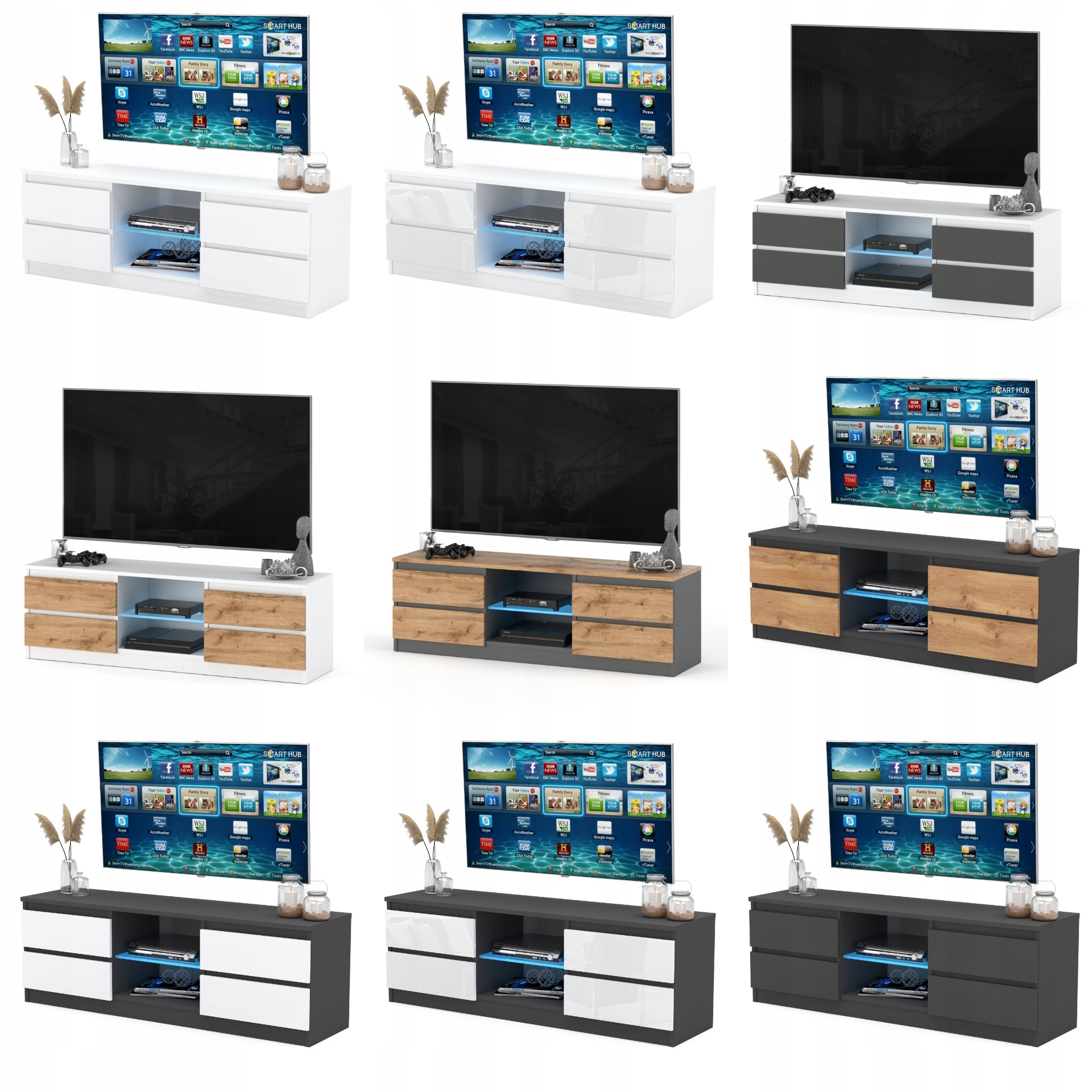 Szafka RTV ANTRACYT/DĄB WOTAN Szafka Stojąca 4 szuflady Stolik pod TV 138cm Marka AZ team