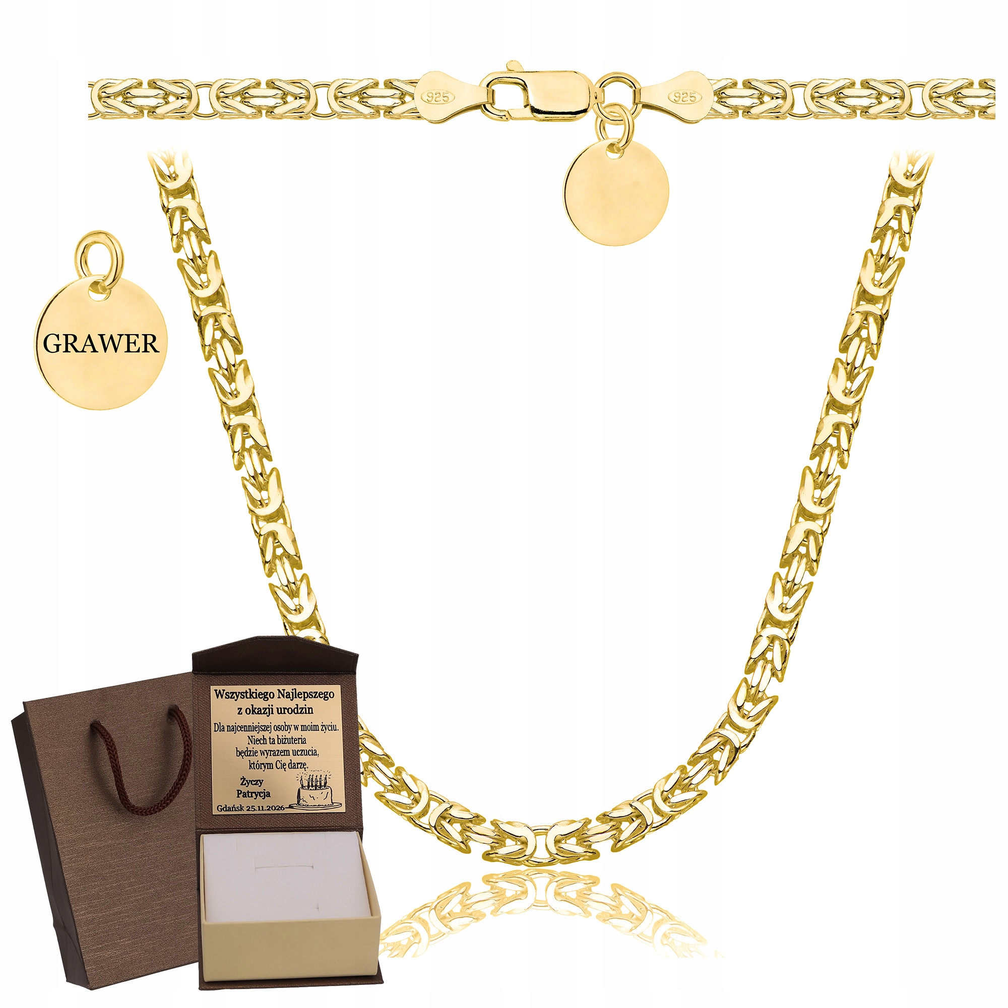 Zlatý Plný Řetízek Pánský Královský Ryzost 925 585 Pevný Gravírování Bonus