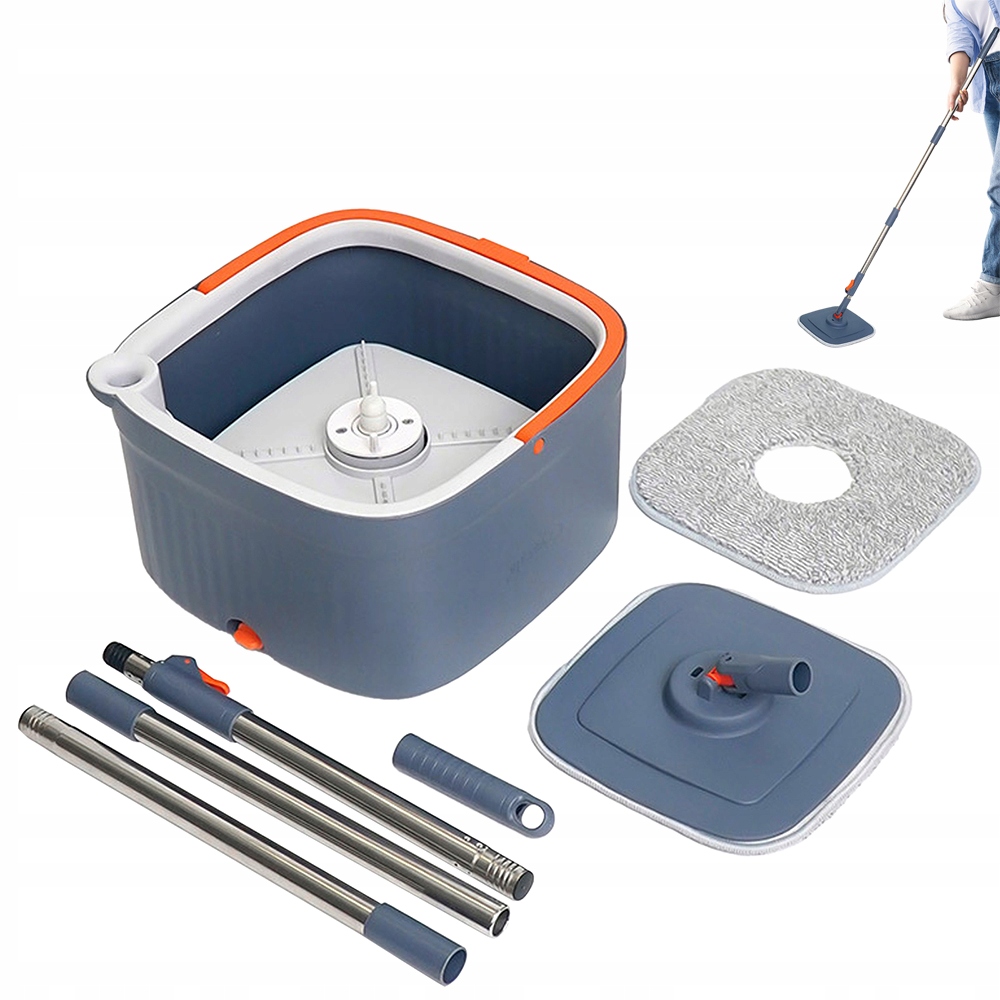Levně Rotační Mop Čtvercový, Vyměnitelná Utěrka Na Mokro I Sucho Kbelík Sada