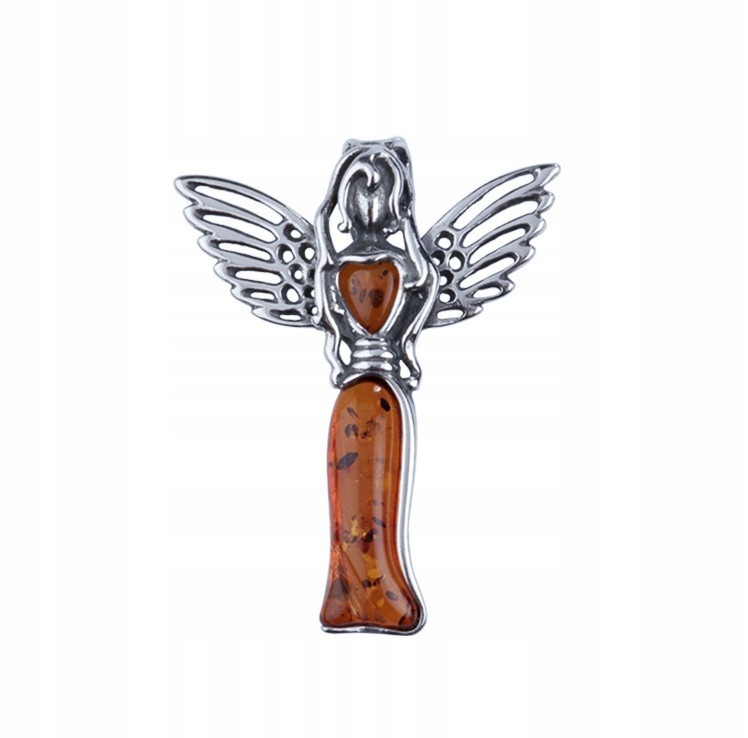 

Srebrny wisior anioł z bursztynem