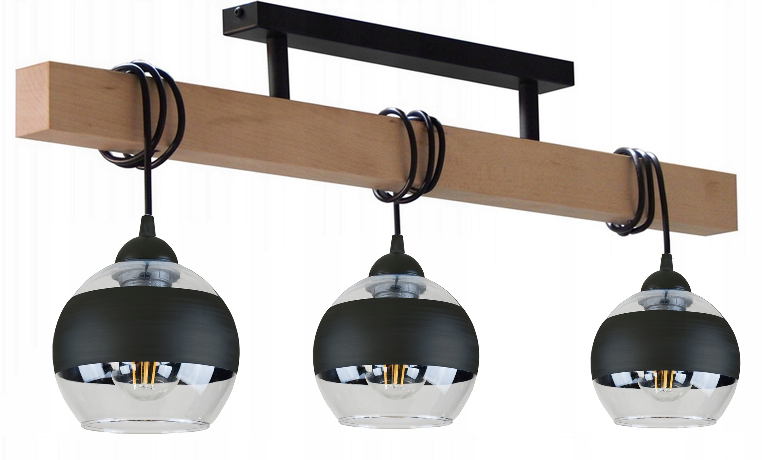 Żyrandol Lampa Wisząca Sufitowa Plafon 015-3PK Drewno Stół Biuro Salon Hol