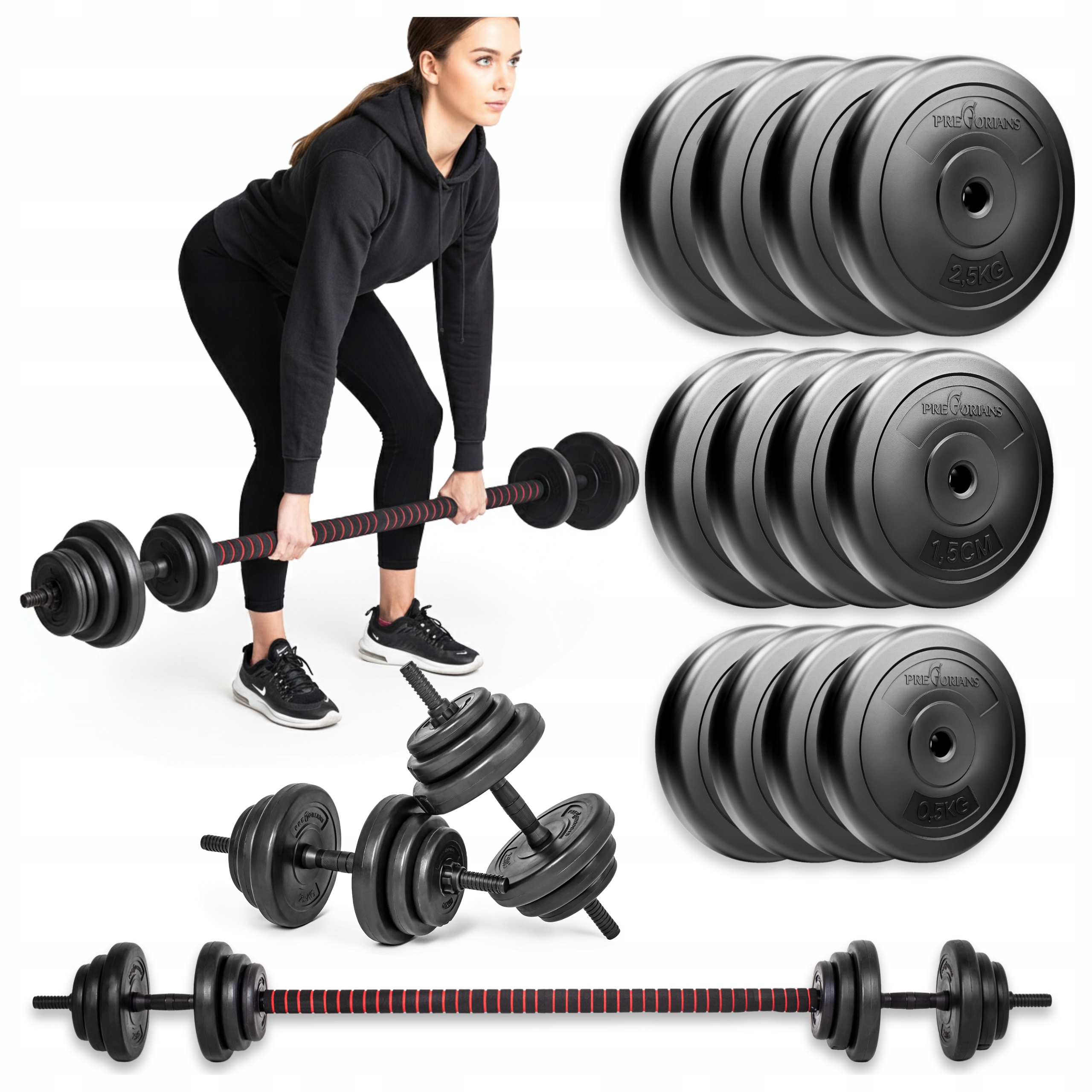 Sztanga Skręcana 2W1 Do Treningu Hantle 2X10 Kg Zestaw Obciążenia 20KG