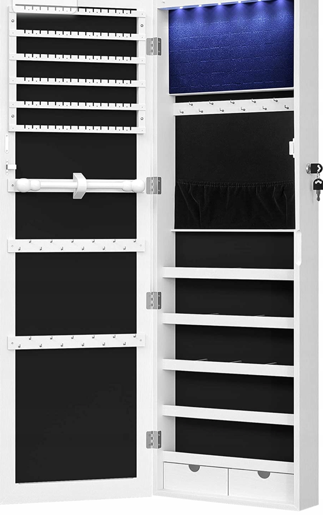 Závesný toaletný stolík organizér na šperky so zrkadlom Songmics 30 x 120 x 10 cm