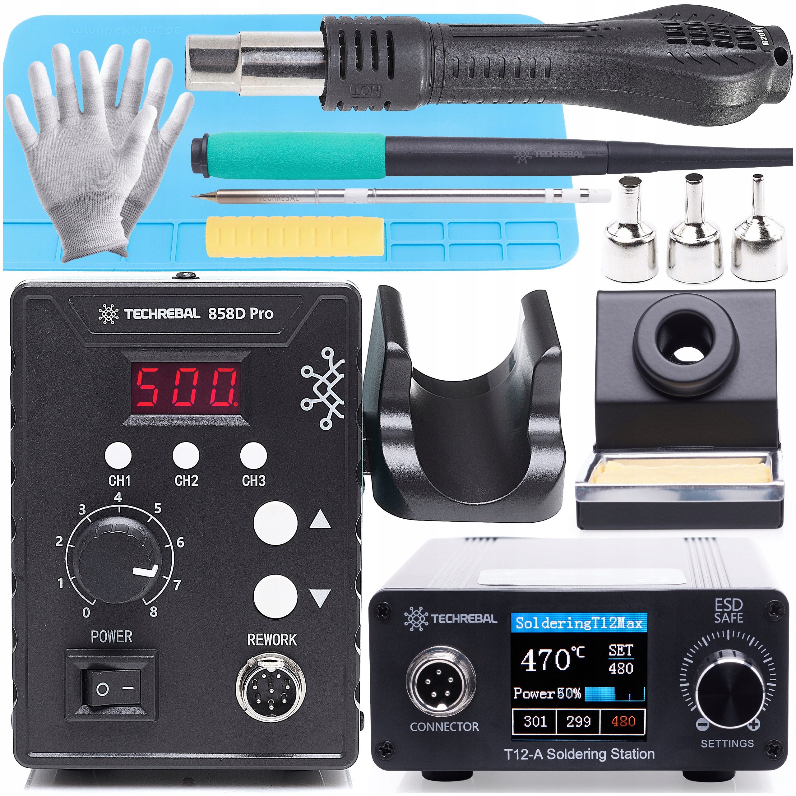 Pájecí Stanice Techrebal Hot-air 858D Hrotová Stanice Techrebal T12 75W
