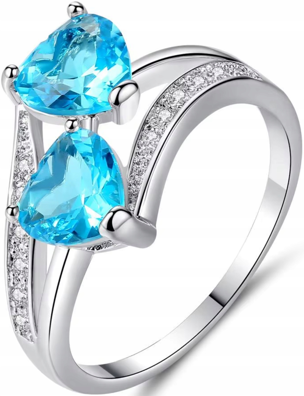 Stříbrný Prstýnek Kameny ve tvaru srdce Stylový Módní Ocel