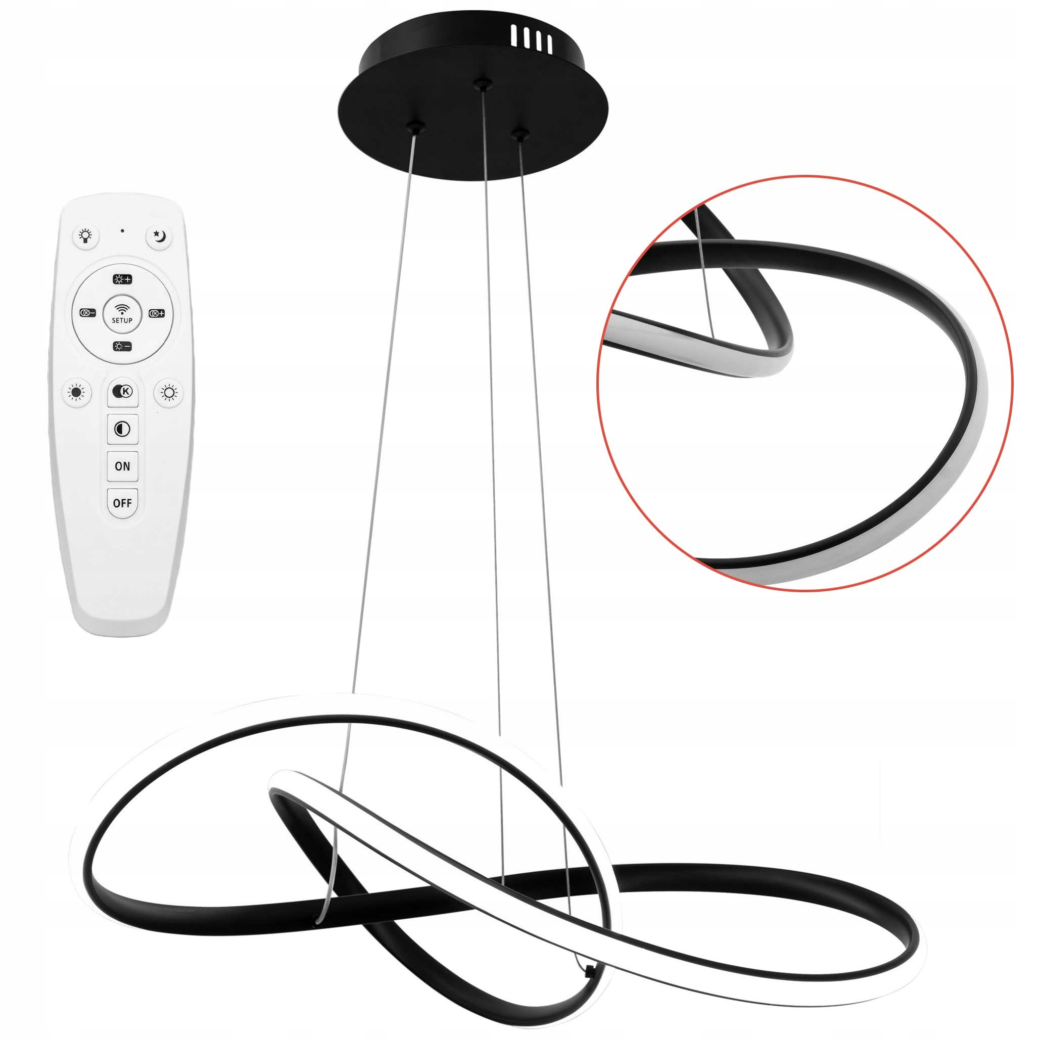 Černá Led závěsná lampa Loft Ring Led lustr černá do obývacího pokoje Dálkový Ovladač