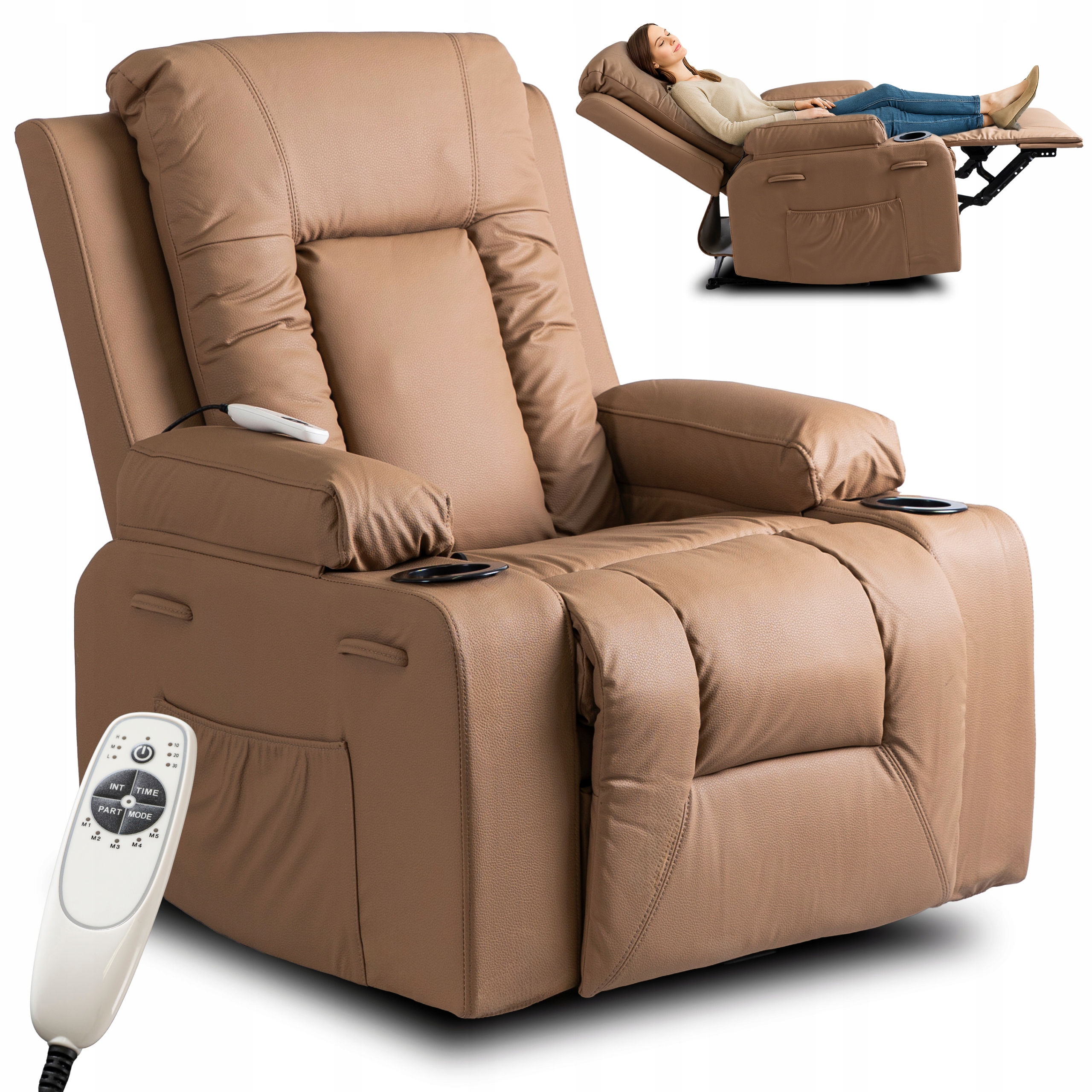 Rozkládací masážní křeslo Karamel s podnožkou do obývacího pokoje Box