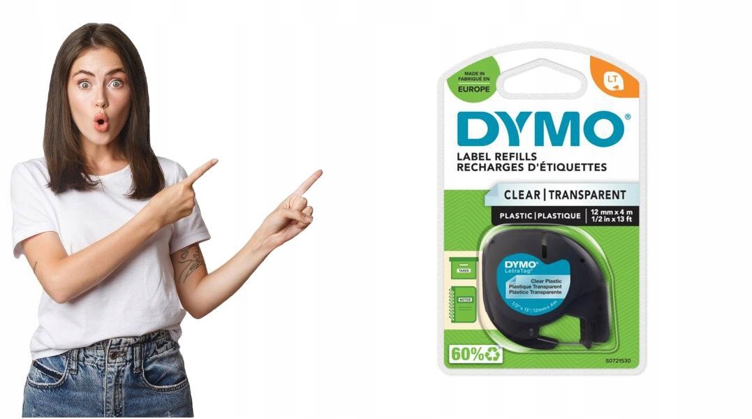 Taśma Dymo Letratag 12mm/4m plastikowa przezroczy.