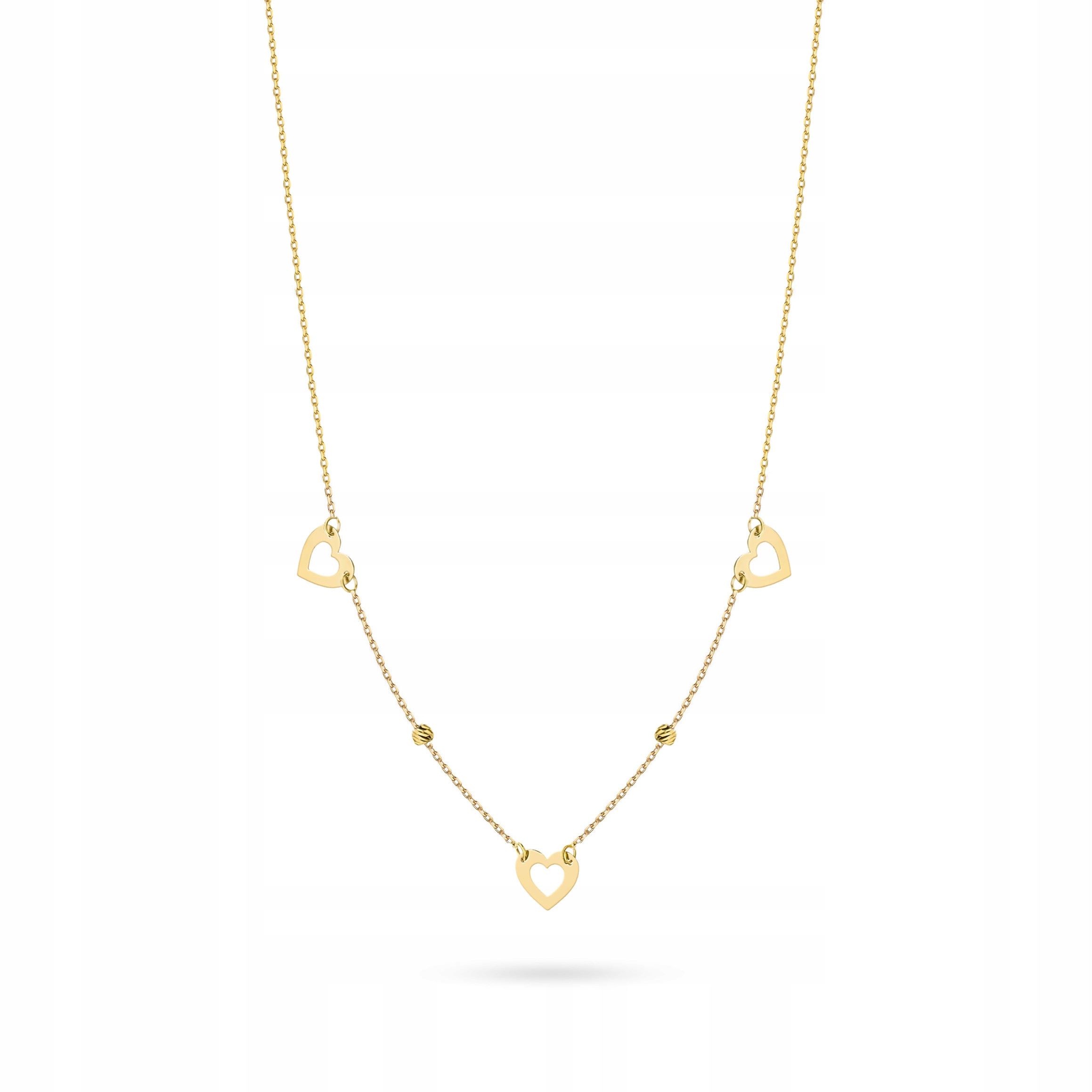 Krásný Zlatý Náhrdelník pro ženy, velikost 585, Srdíčka s korálky 14k