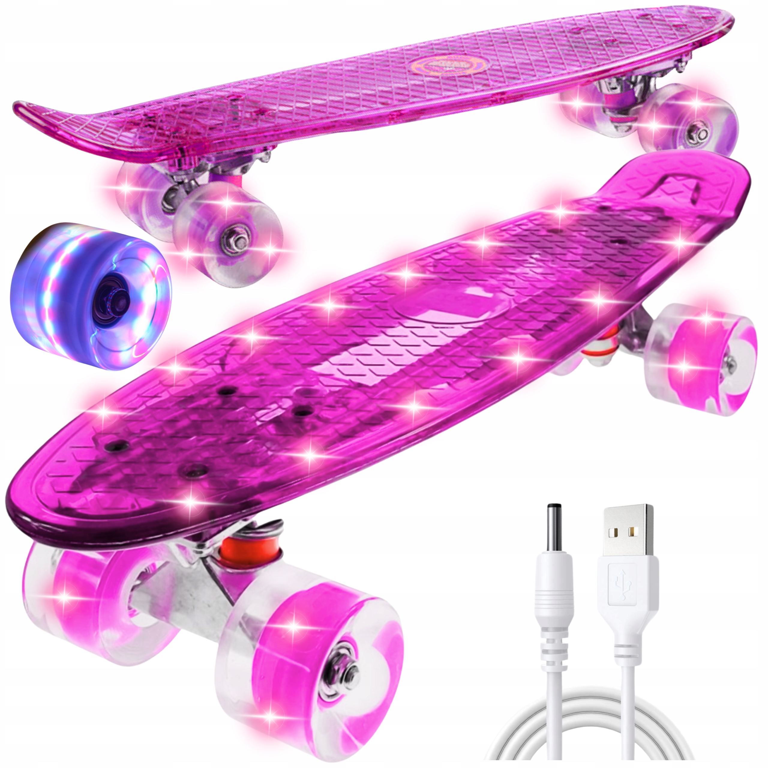 Fiszka Skateboard Pro Děti Svítící Kola Led Deck Svítící 56 cm Dárek