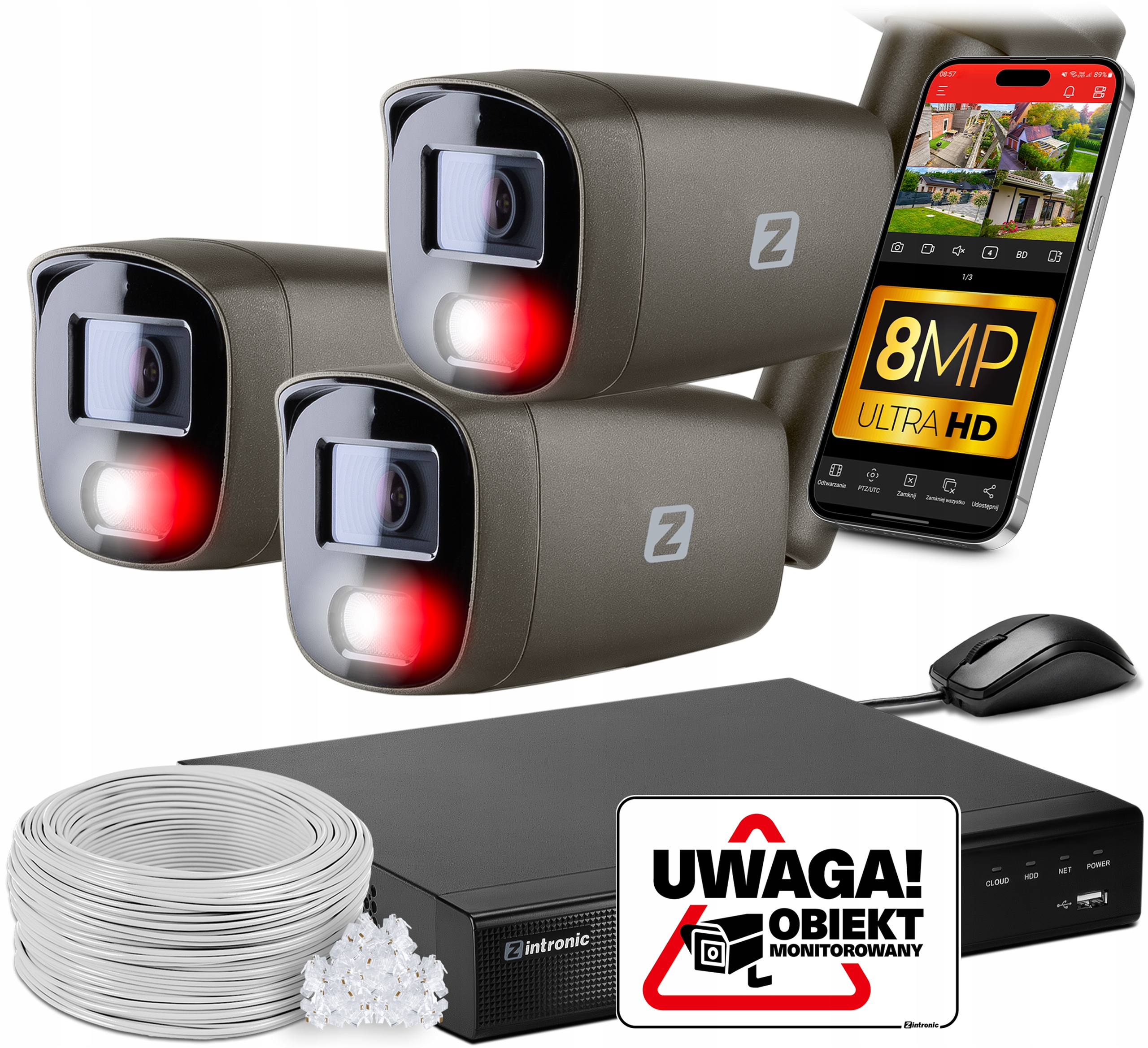 Sada Monitoring 3 kamer Poe 4K Ultra Hd 8 Mpx s rekordérem bez disku