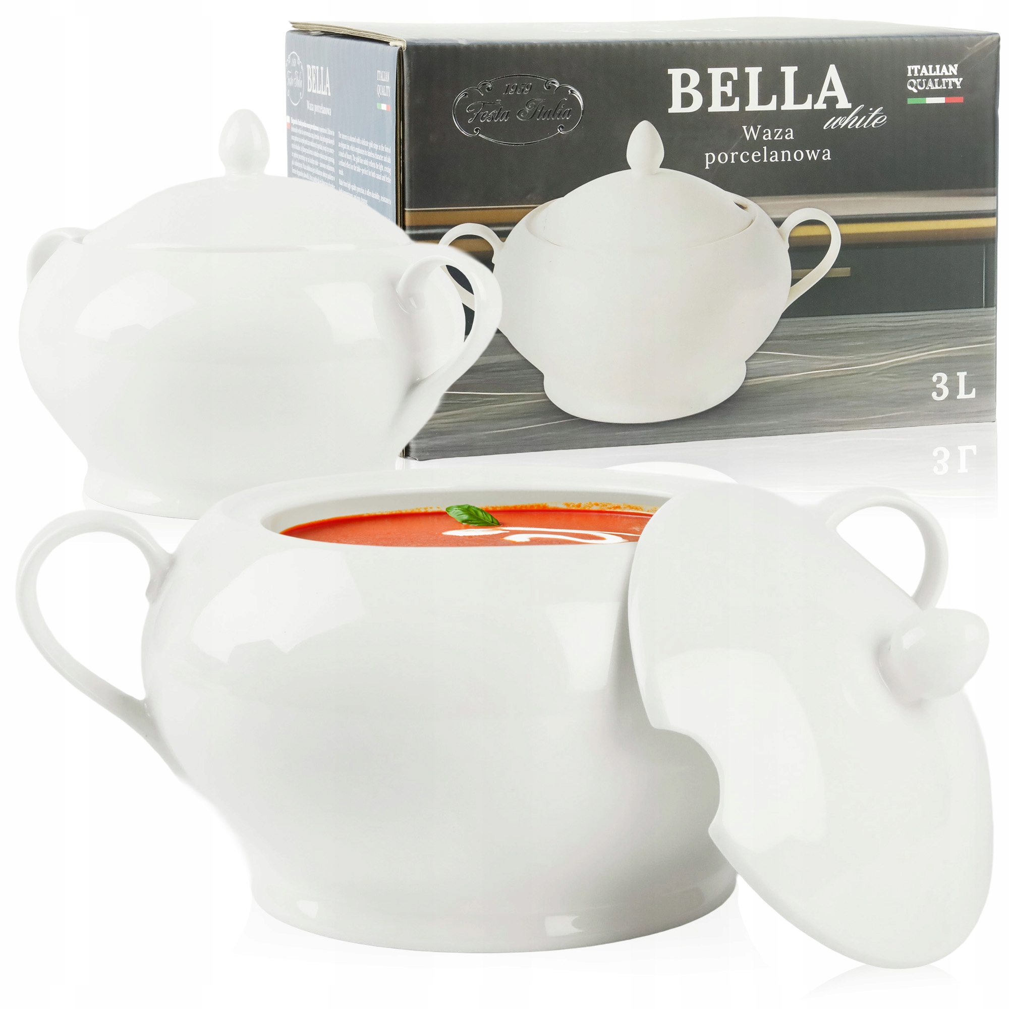 WAZA BIAŁA PORCELANOWA 3L Z POKRYWKĄ DO ROSOŁU BARSZCZU ŻURKU PORCELANA