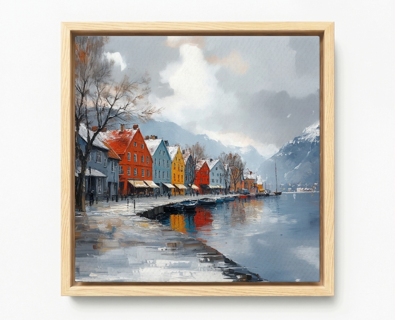 Obraz Rama American Box Nórsko Hory Bergen Kamienice Fiord Zima 60x60