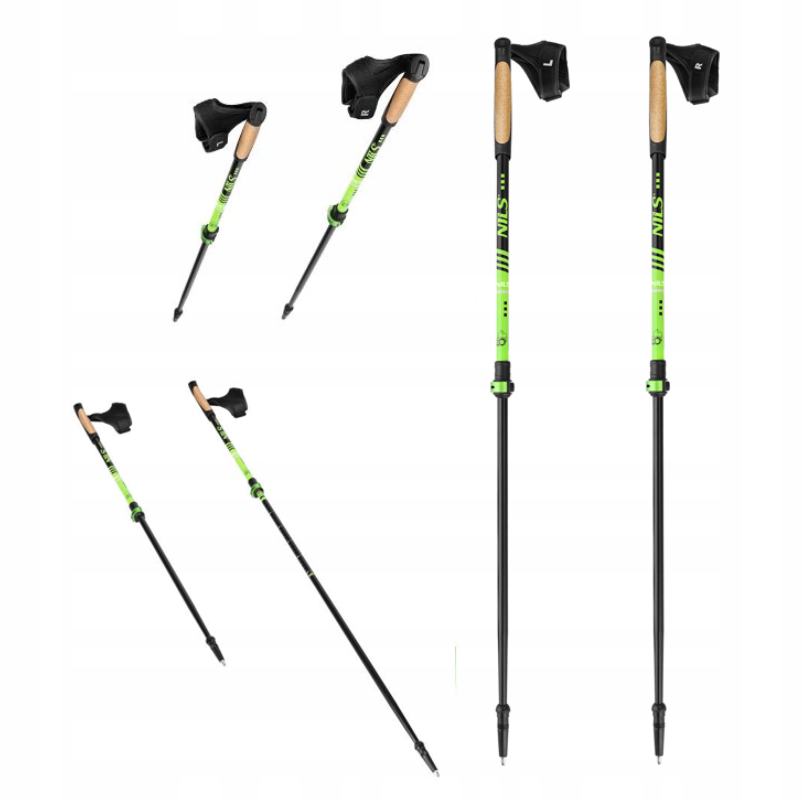 Regulowane Kije trekkingowe aluminiowe do nordic walking zielone Nils