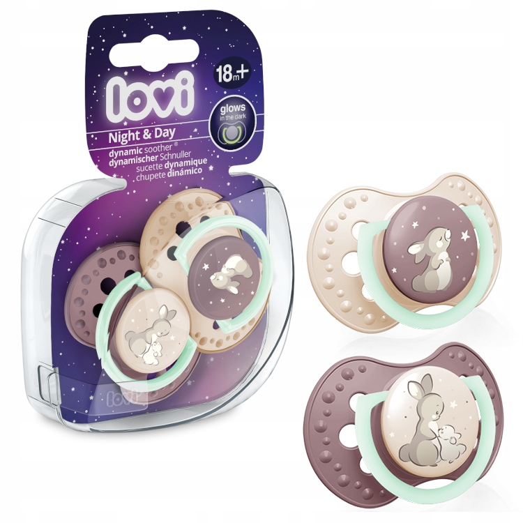 LOVI DYNAMICZNY SMOCZEK USPOKAJAJĄCY DLA DZIECI NIGHT&DAY 18m+ 2szt RÓŻ