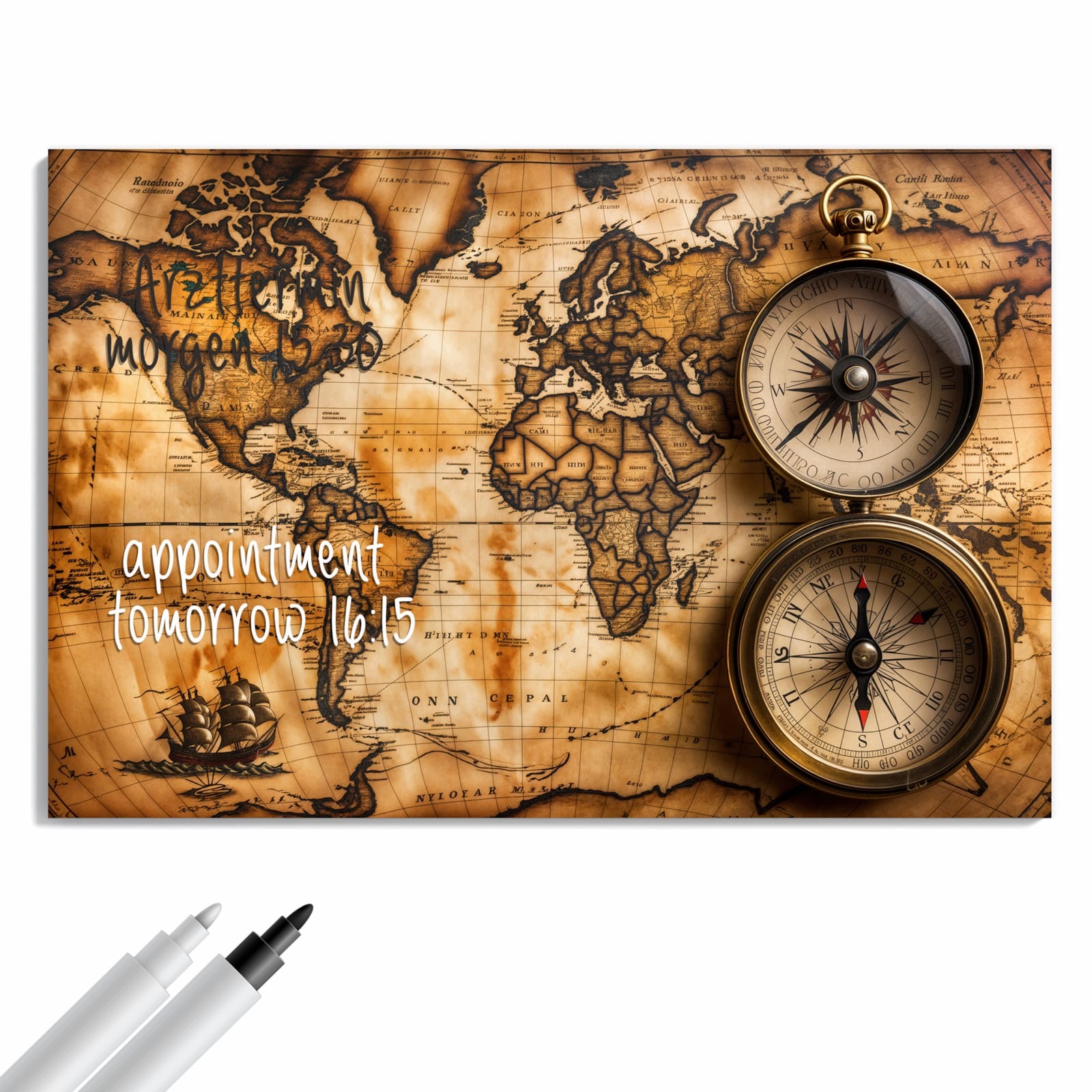 Magnetická tabule Vintage Mapa světa Kompas 90 × 60 cm