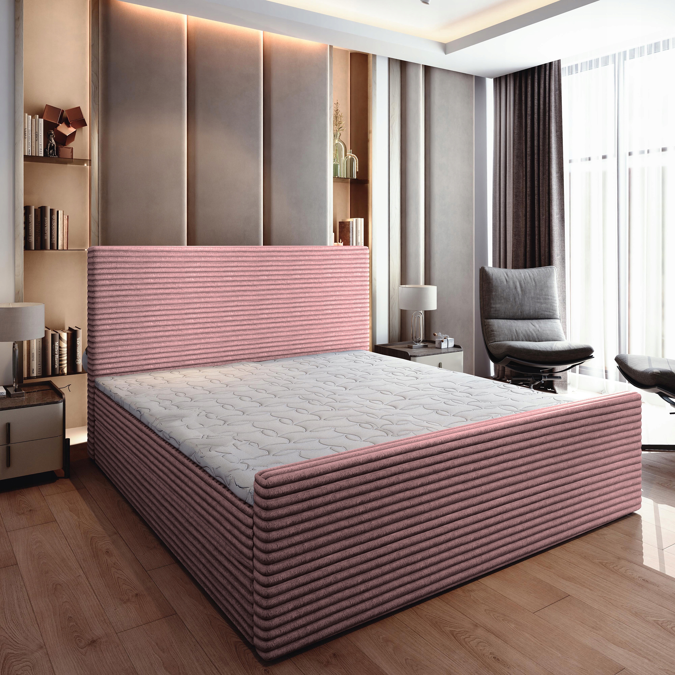 Kontinentální postel Brento 160x200 Moderní s Matrací Růžová